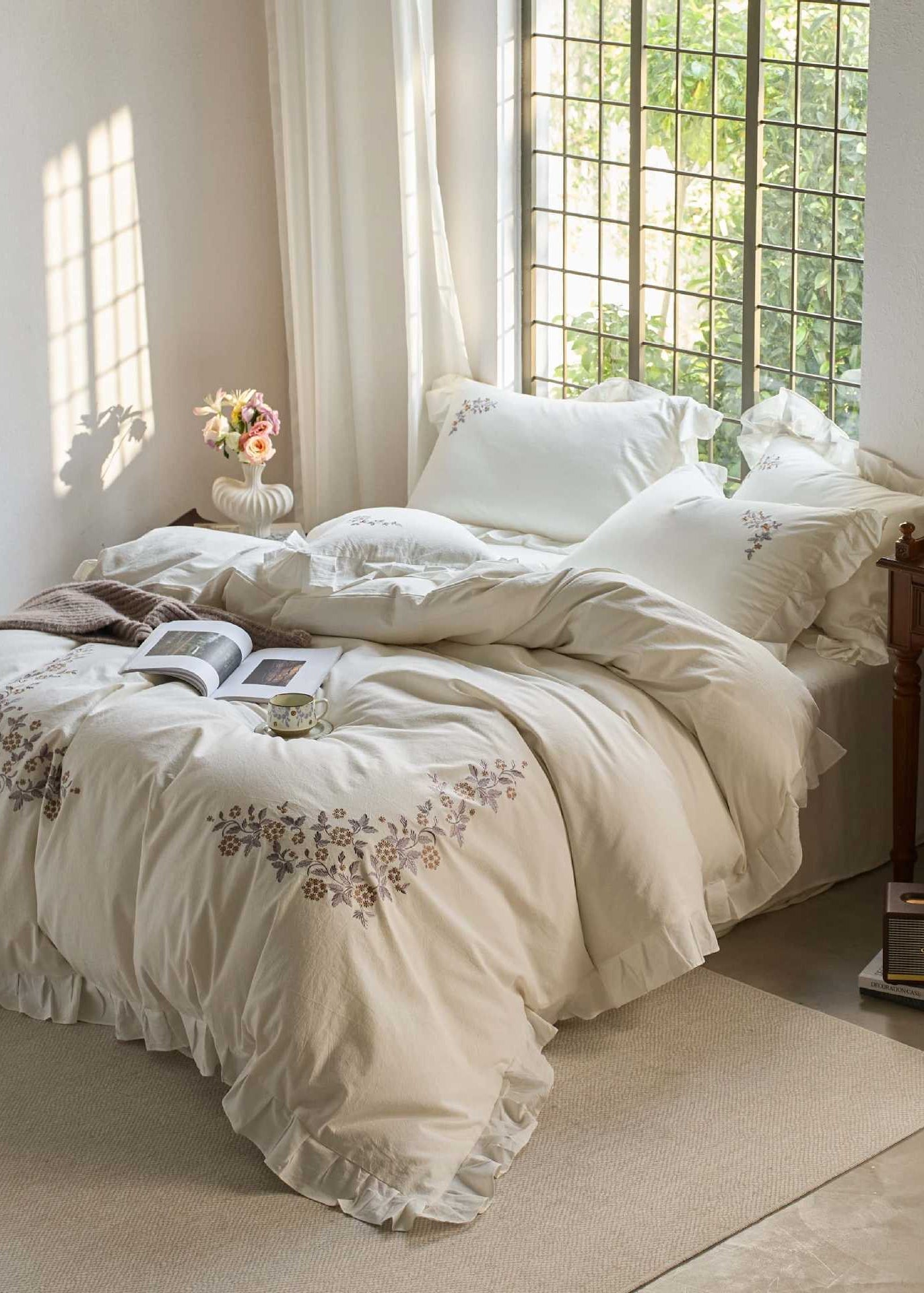 - Ever Lasting - Harriet Embroidered Floral Lace Bedding Bundle - Bedding Bundle - Ever Lasting