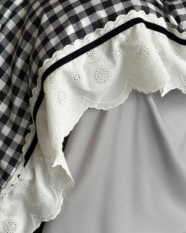 Hazel Vintage Gingham Ruffle Bedding Set / Black - Ever Lasting