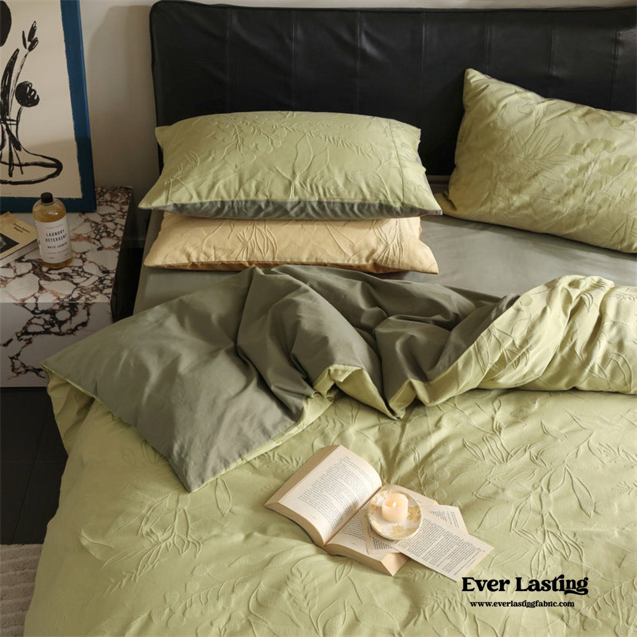 Hidden Garden Jacquard Floral Bedding Set / Moss Green - Ever Lasting