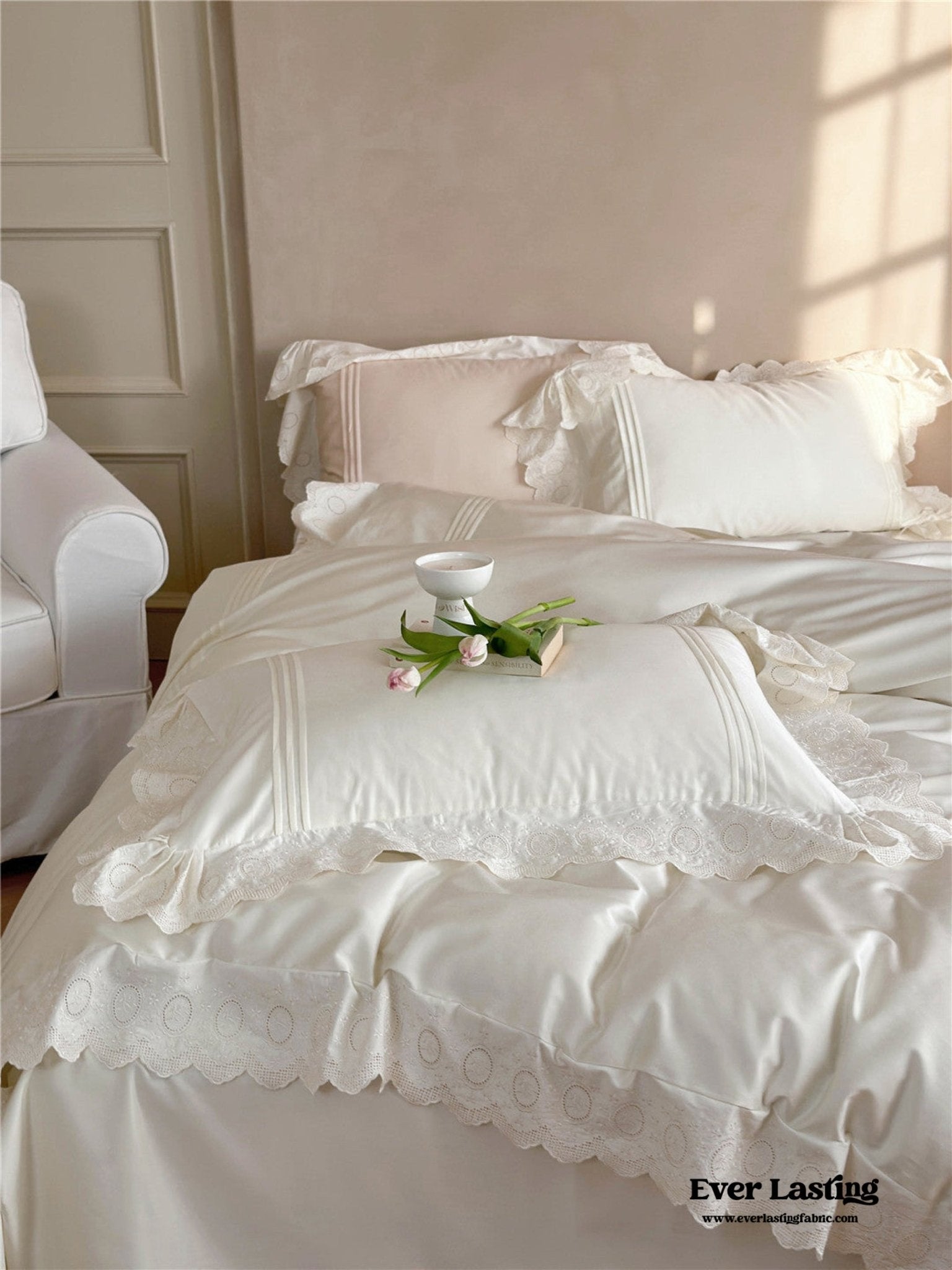 Isabelle Silky Cottage Ruffled Bedding Bundle - Ever Lasting
