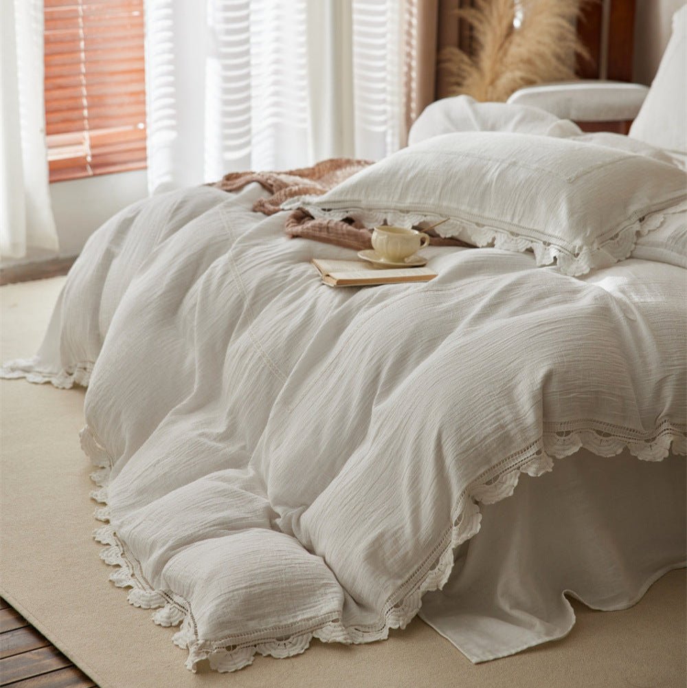 Isadora Lace Ruffle Double Gauze Bedding Set / Purple - Ever Lasting