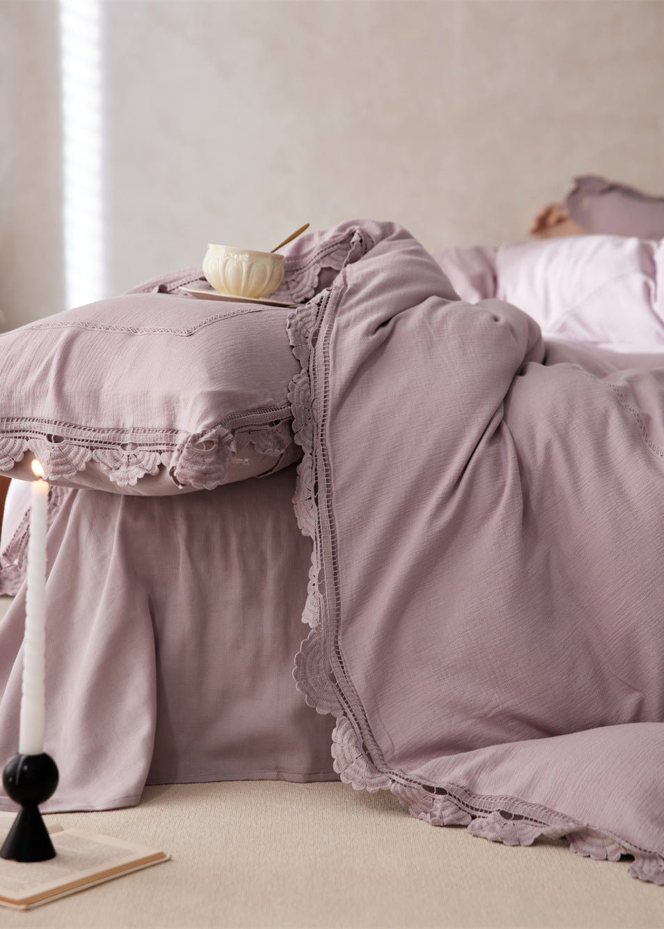Isadora Lace Ruffle Double Gauze Bedding Set / Purple - Ever Lasting