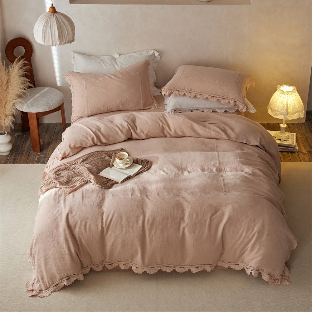 Isadora Lace Ruffle Double Gauze Bedding Set / Purple - Ever Lasting