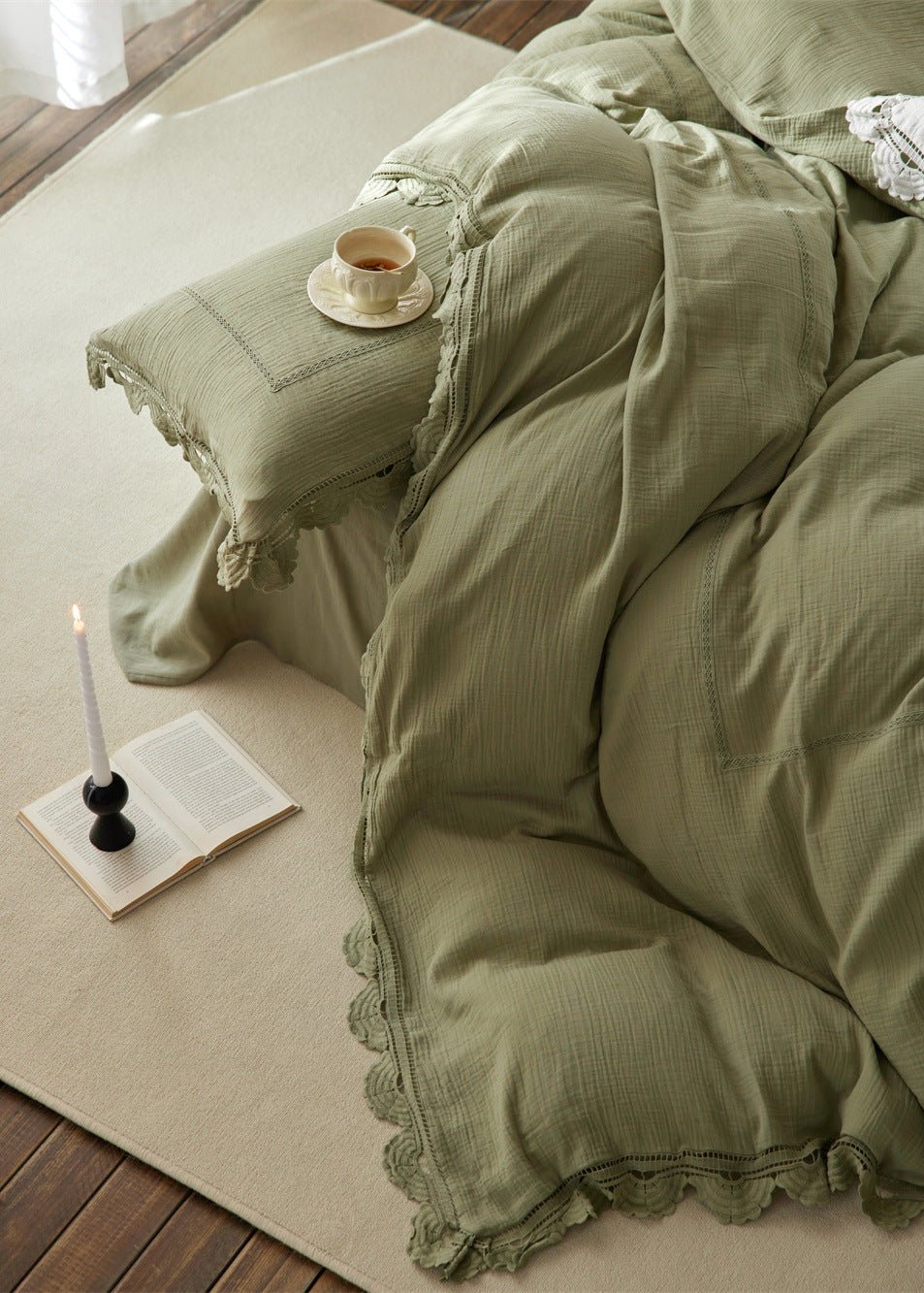 Isadora Lace Ruffle Double Gauze Bedding Set / Purple - Ever Lasting