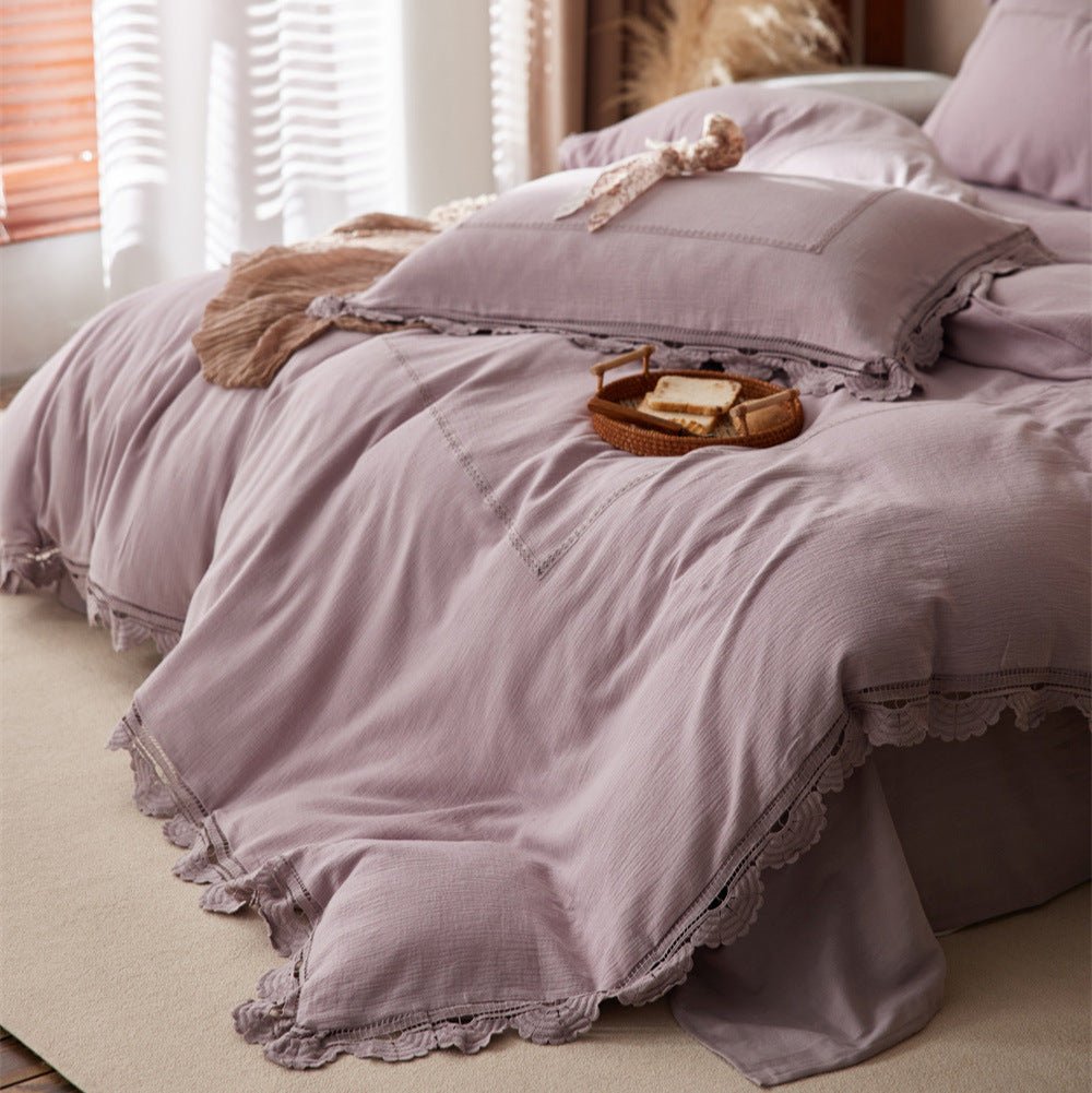 Isadora Lace Ruffle Double Gauze Bedding Set / Purple - Ever Lasting