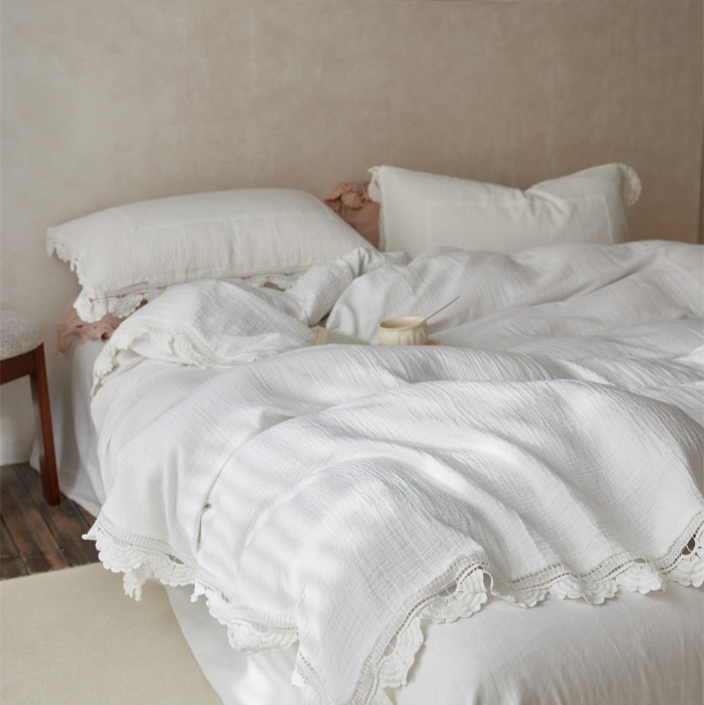 Isadora Lace Ruffle Double Gauze Bedding Set / Purple - Ever Lasting