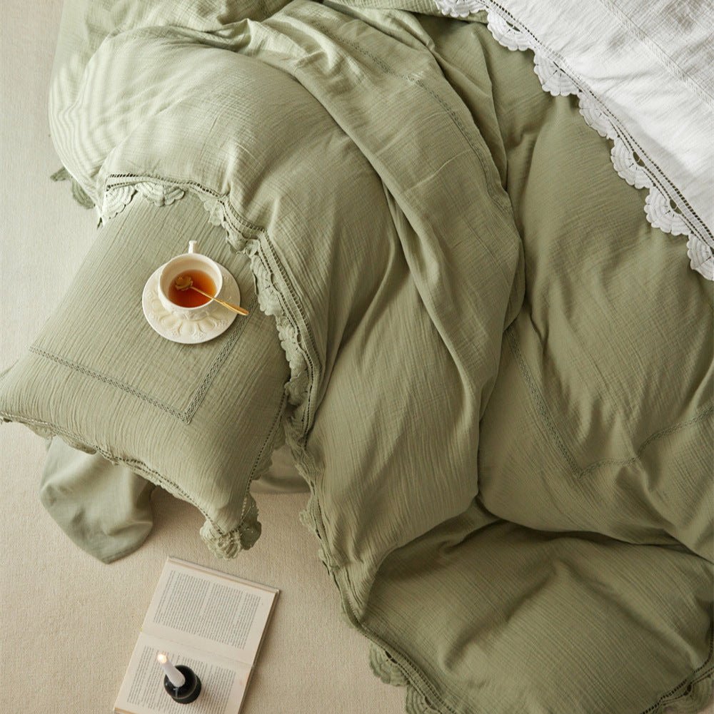 Isadora Lace Ruffle Double Gauze Bedding Set / Purple - Ever Lasting