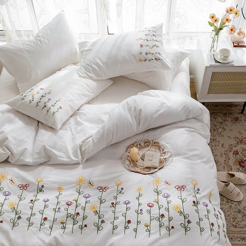 Isla White Floral Embroidered Bedding Set / Rainbow - Ever Lasting