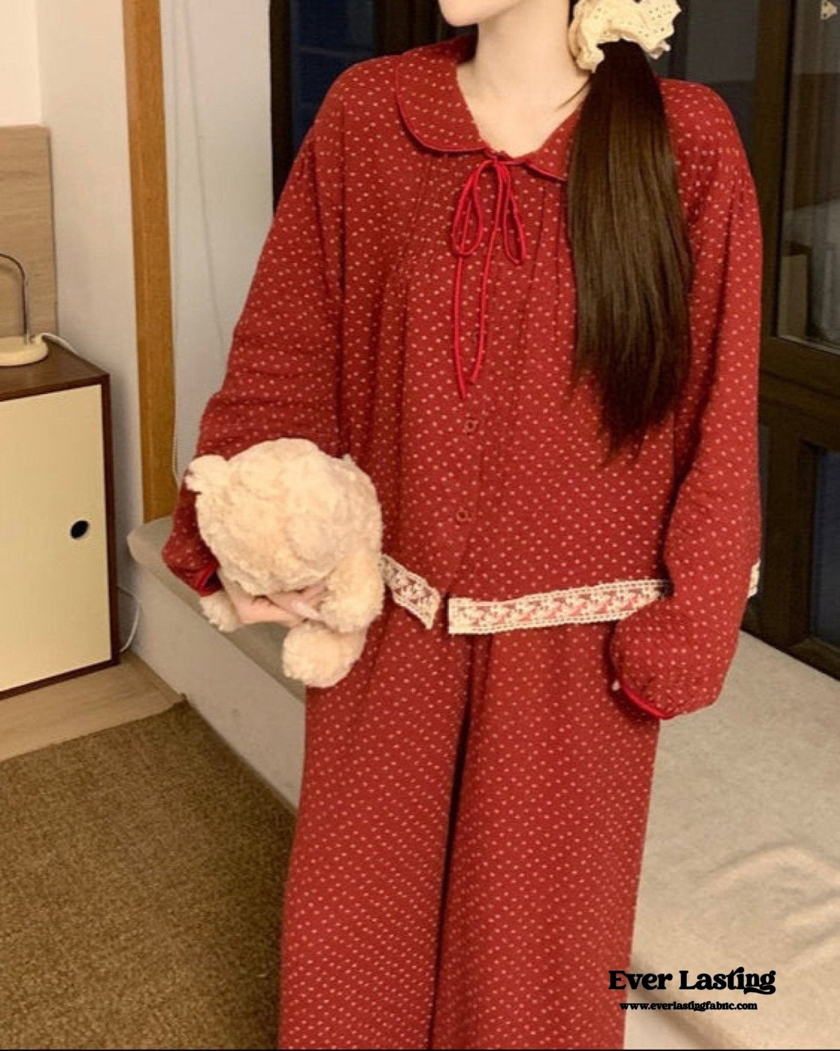 Ivy Red Floral Ruffled Pajama Set / Pullover - Ever Lasting