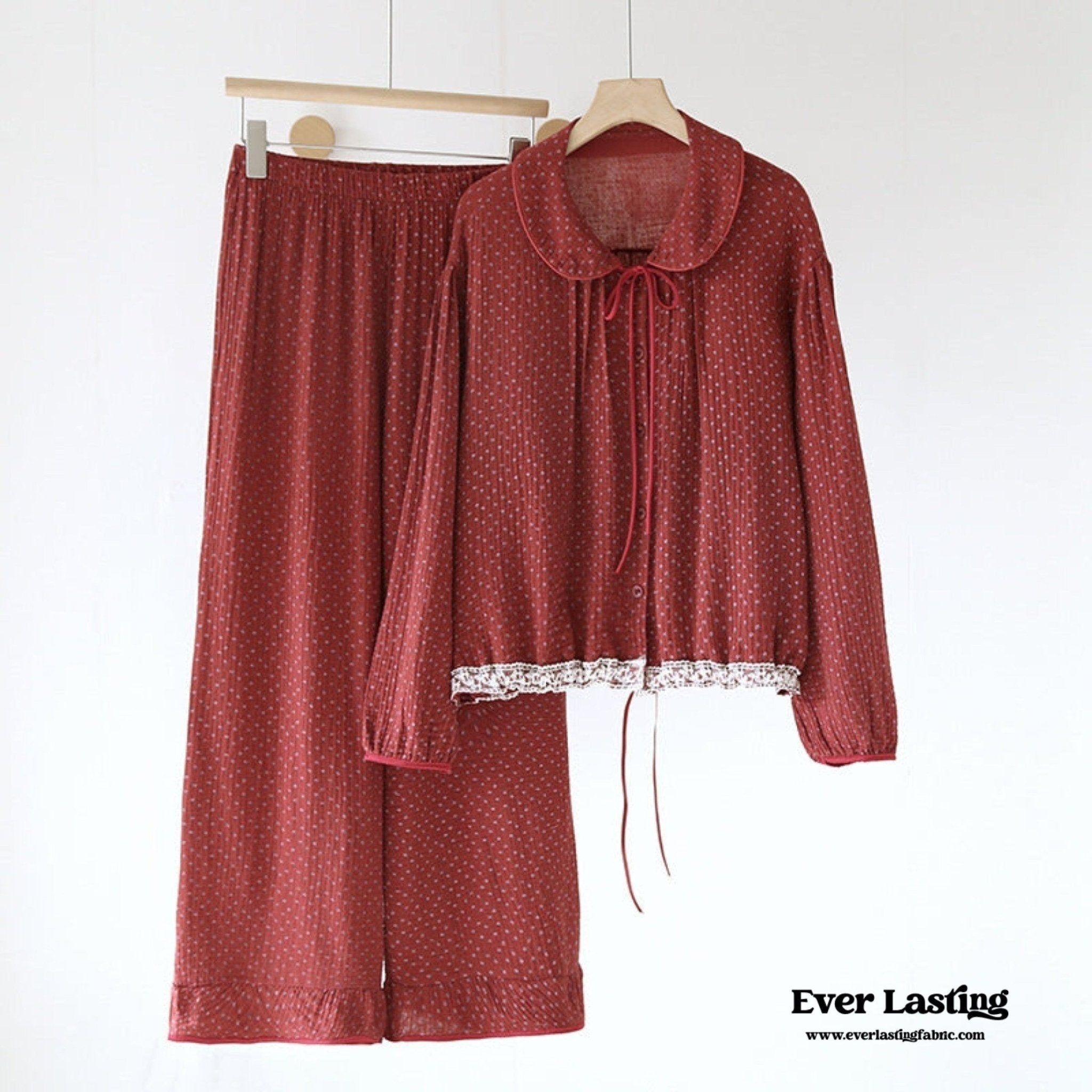 Ivy Red Floral Ruffled Pajama Set / Pullover - Ever Lasting