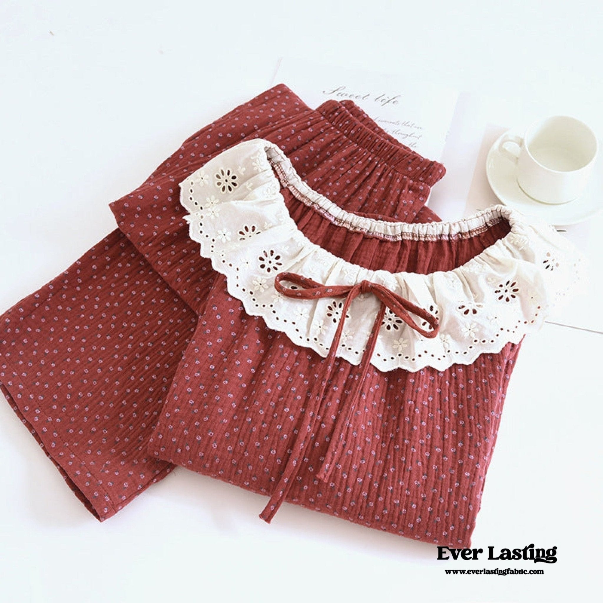 Ivy Red Floral Ruffled Pajama Set / Pullover - Ever Lasting