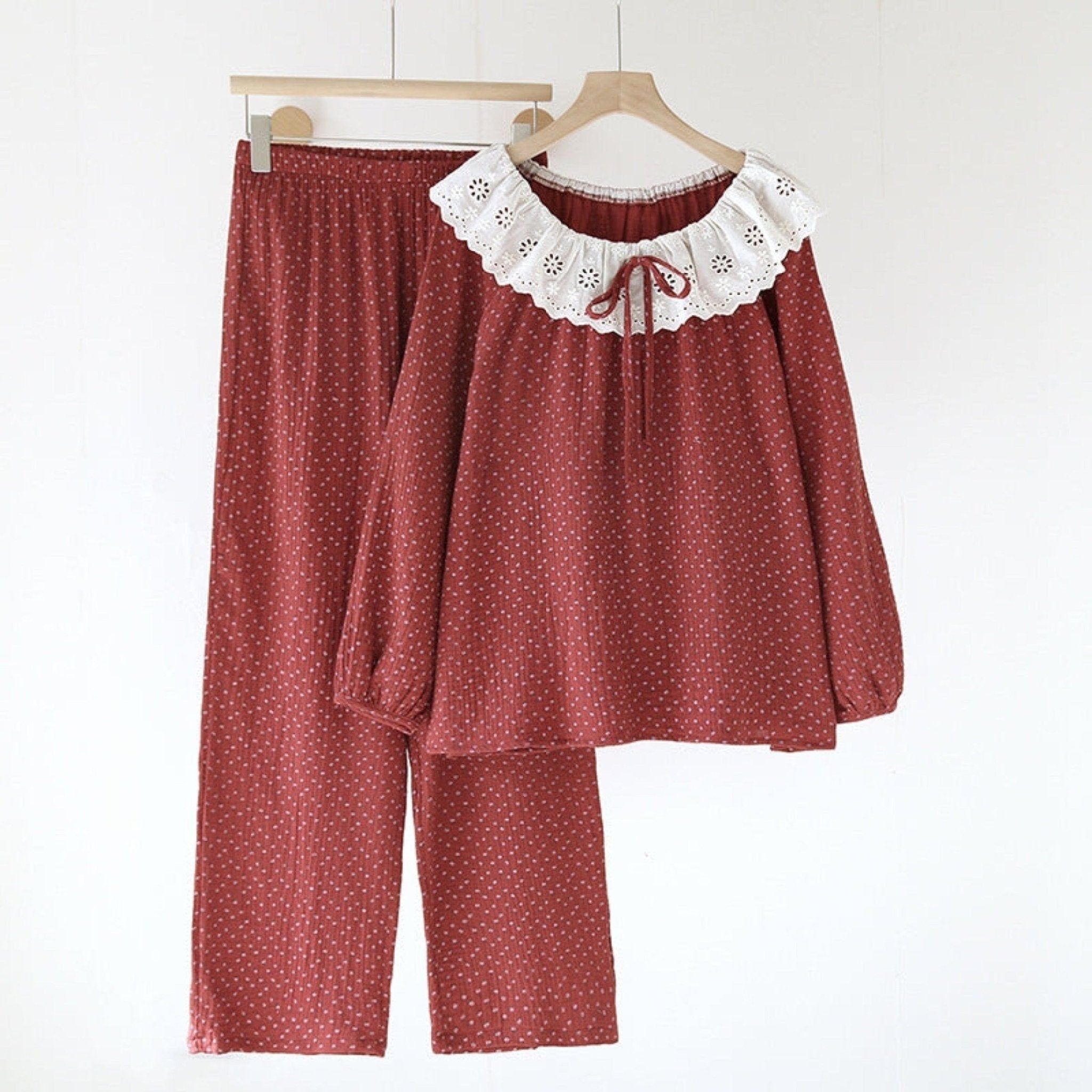 Ivy Red Floral Ruffled Pajama Set / Pullover - Ever Lasting