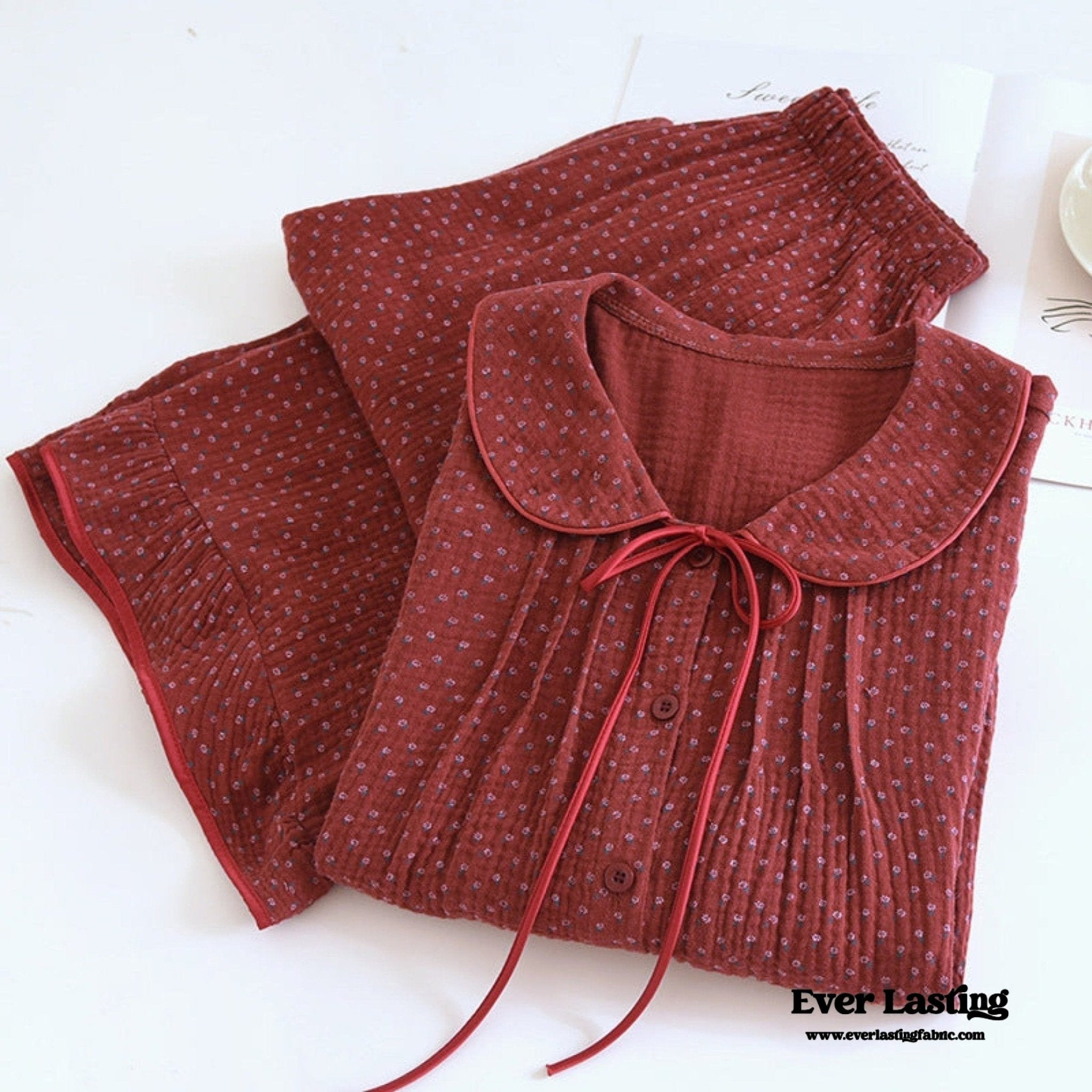 Ivy Red Floral Ruffled Pajama Set / Pullover - Ever Lasting