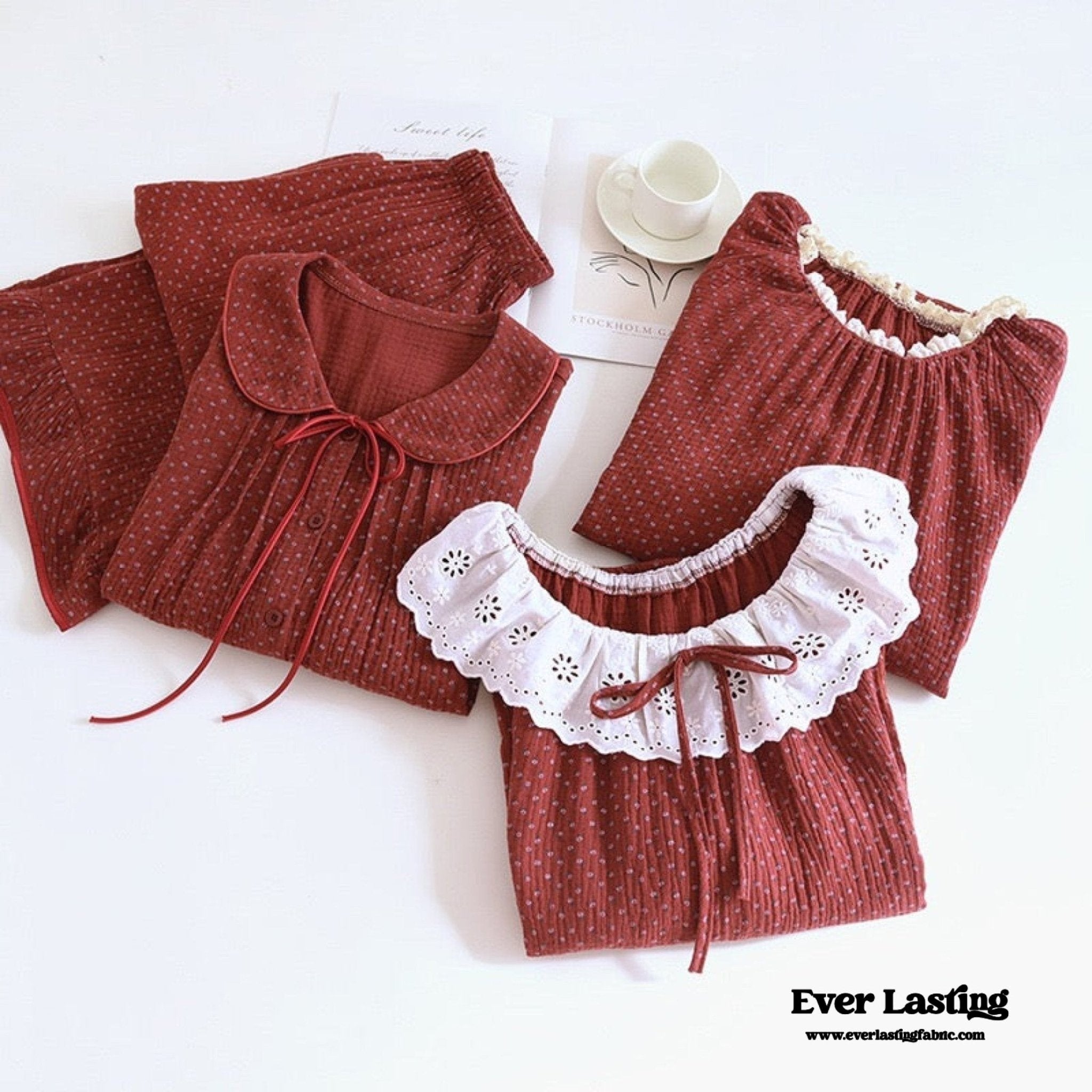 Ivy Red Floral Ruffled Pajama Set / Pullover - Ever Lasting