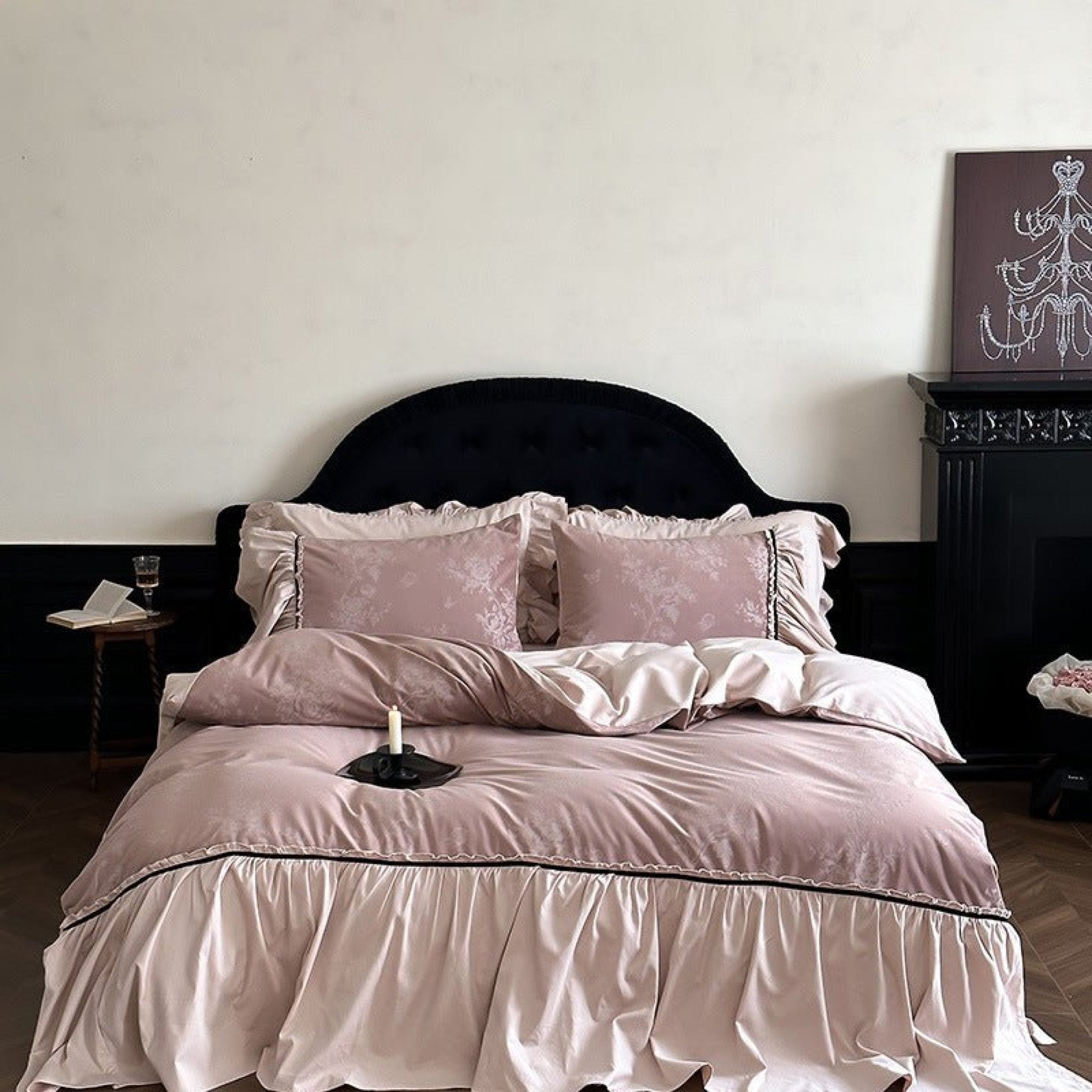 Jacquard Gilded Velvet Ruffled Bedding Set / Brown - Ever Lasting