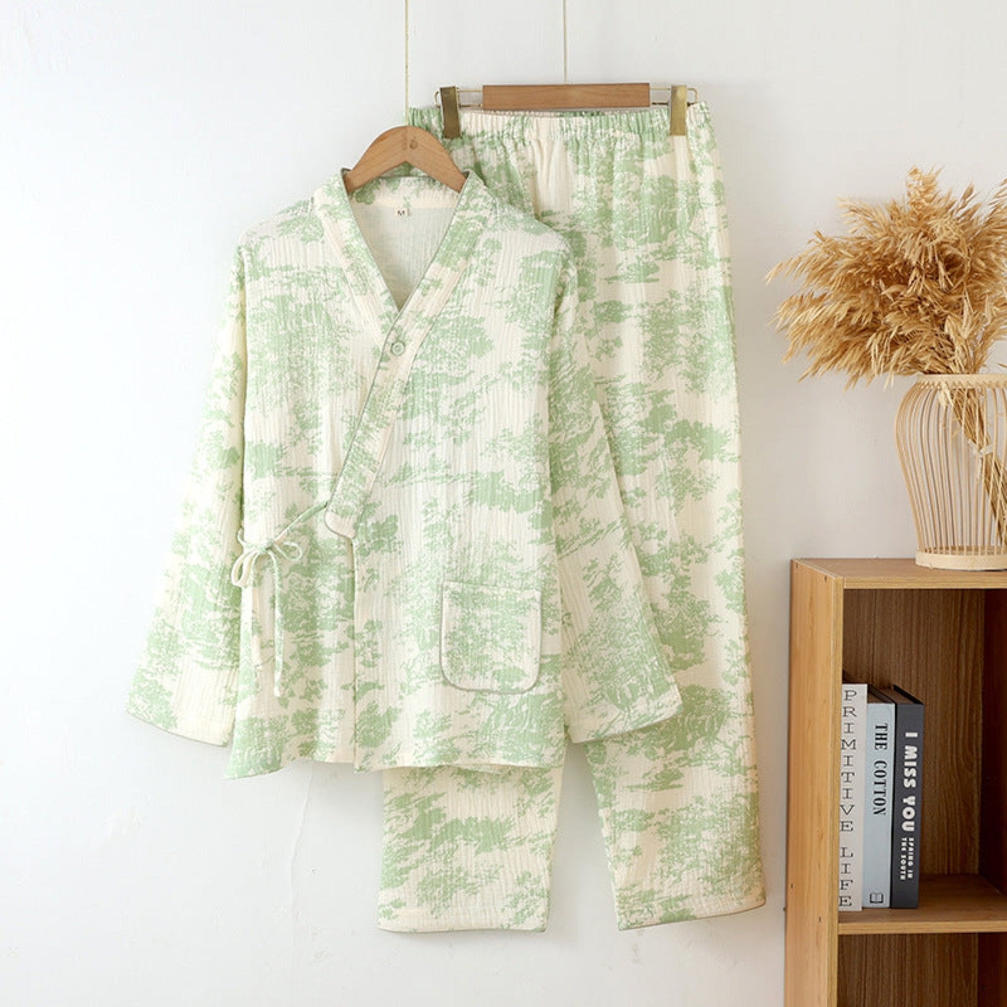 Japanese Kimono Tie Double Gauze Pajama Set / Blue - Ever Lasting