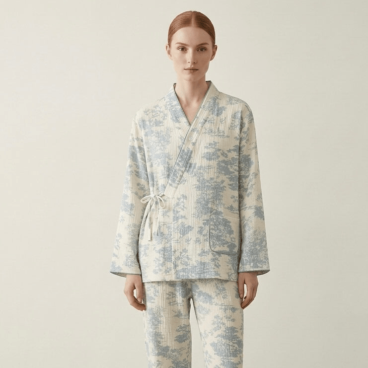 - Ever Lasting - Japanese Kimono Tie Double Gauze Pajama Set / Blue - Pajamas - Ever Lasting