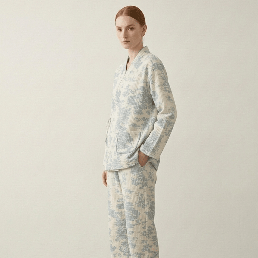 - Ever Lasting - Japanese Kimono Tie Double Gauze Pajama Set / Blue - Pajamas - Ever Lasting