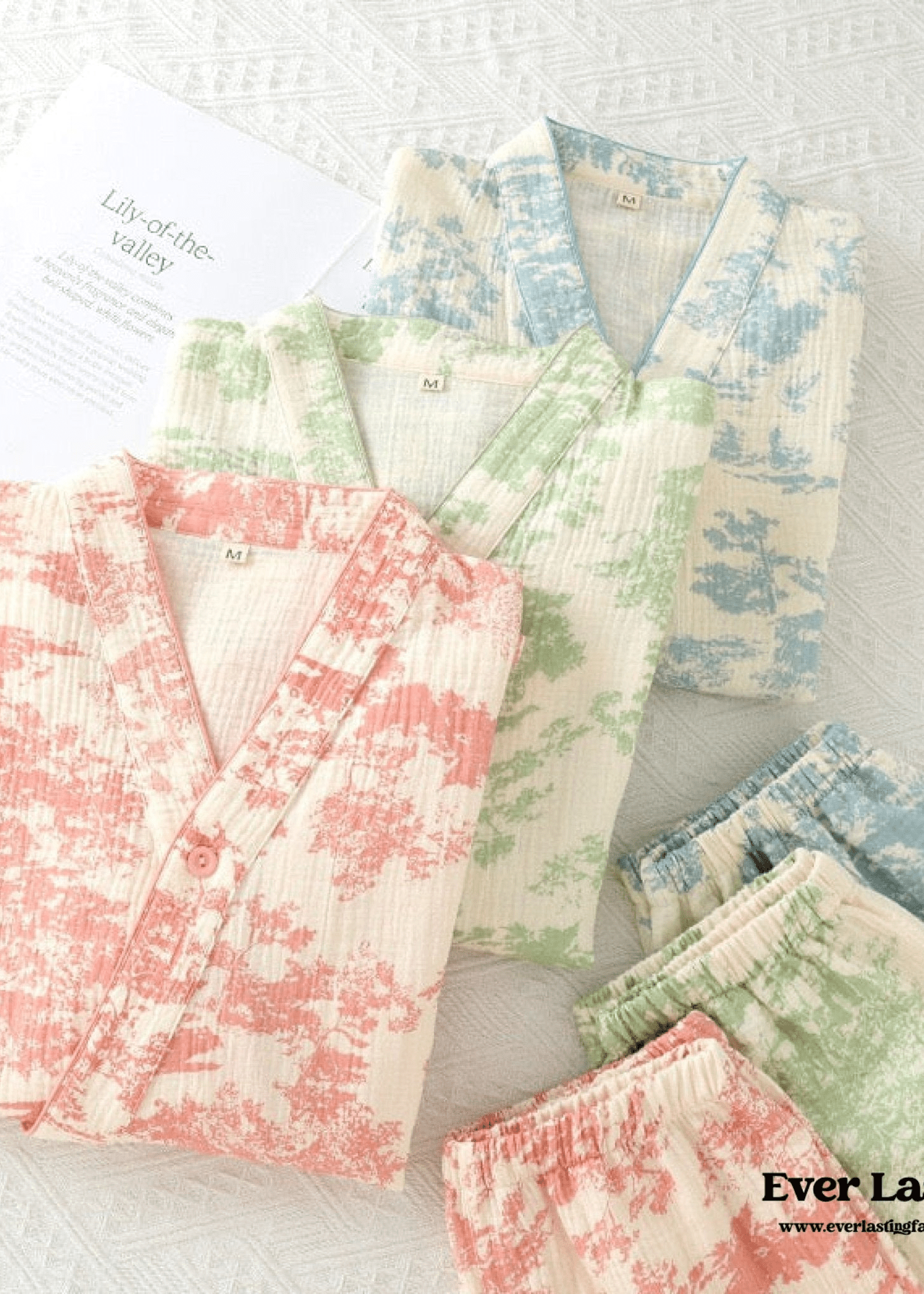 - Ever Lasting - Japanese Kimono Tie Double Gauze Pajama Set / Blue - Pajamas - Ever Lasting