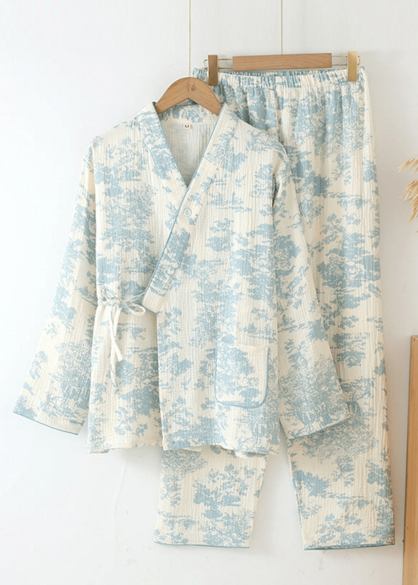 - Ever Lasting - Japanese Kimono Tie Double Gauze Pajama Set / Blue - Pajamas - Ever Lasting
