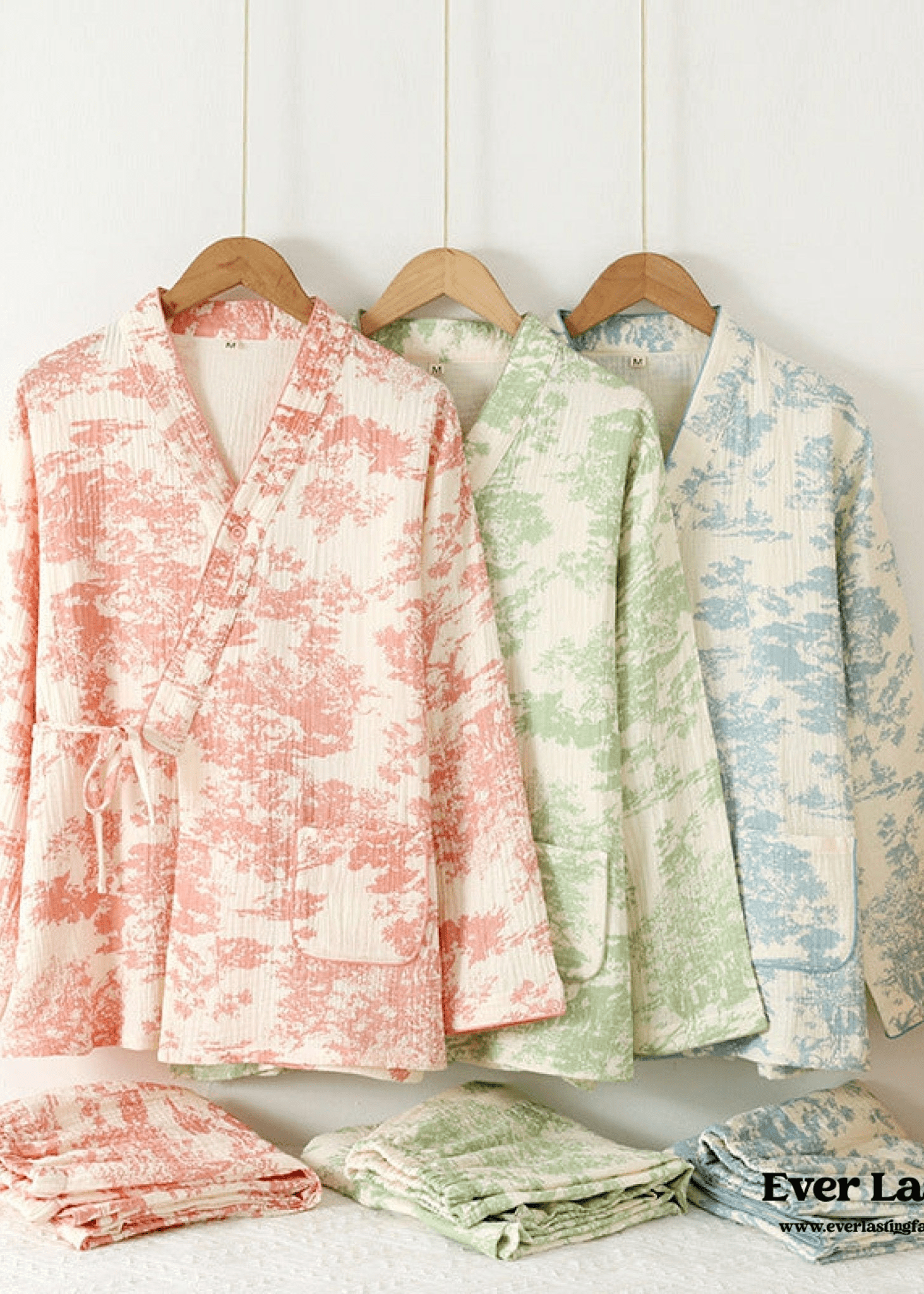 - Ever Lasting - Japanese Kimono Tie Double Gauze Pajama Set / Blue - Pajamas - Ever Lasting