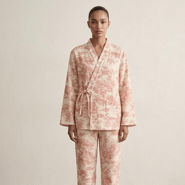 - Ever Lasting - Japanese Kimono Tie Double Gauze Pajama Set / Pink - Pajamas - Ever Lasting