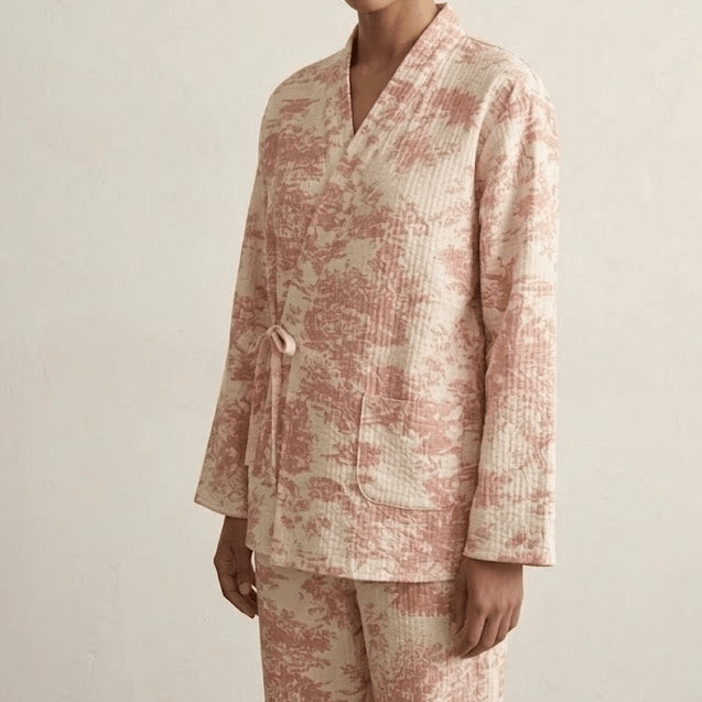 - Ever Lasting - Japanese Kimono Tie Double Gauze Pajama Set / Pink - Pajamas - Ever Lasting