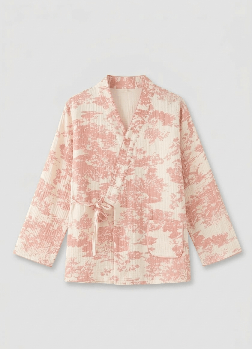 - Ever Lasting - Japanese Kimono Tie Double Gauze Pajama Set / Pink - Pajamas - Ever Lasting