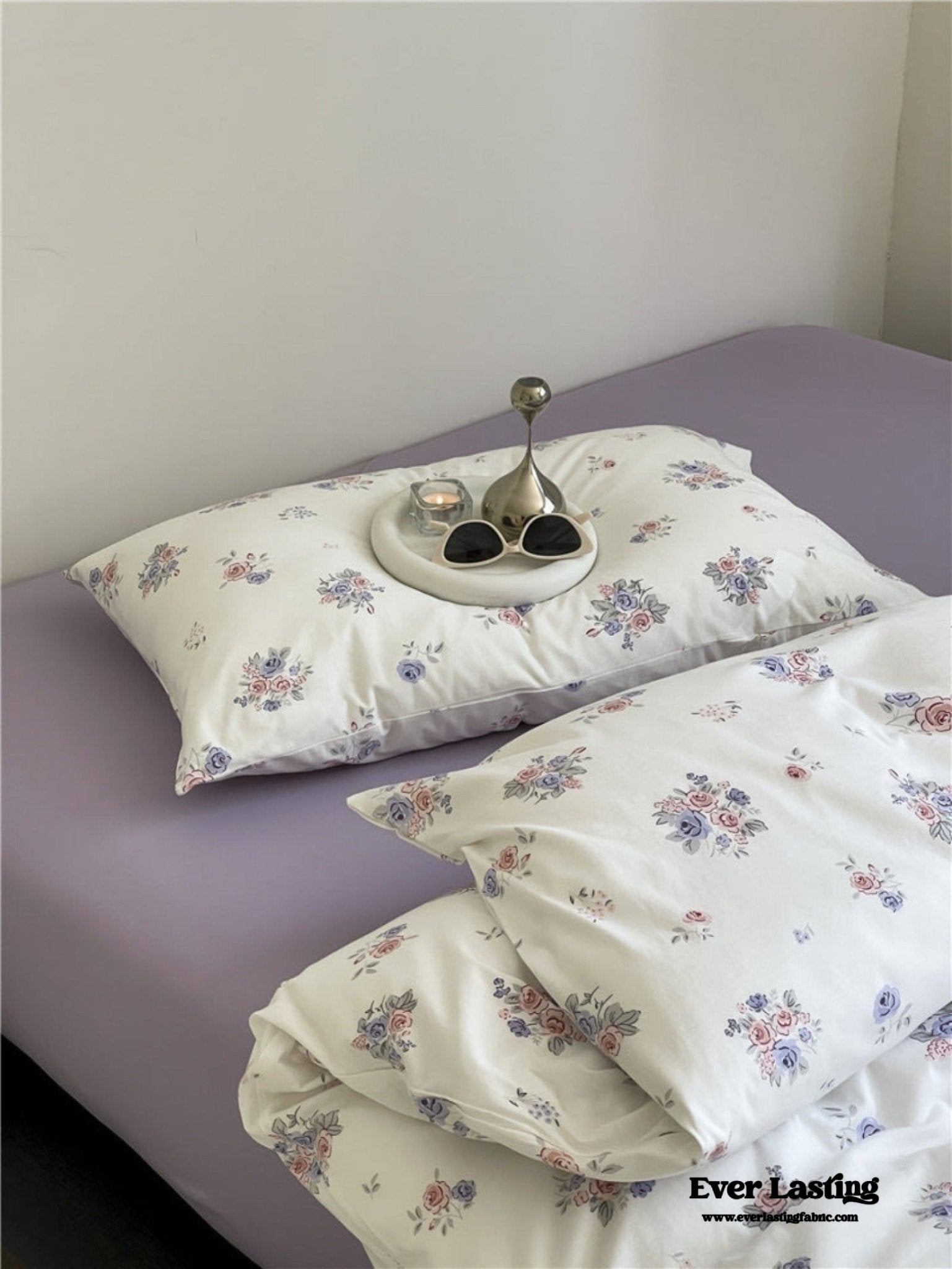 Jersey Knit Cotton Floral Bedding Set / Blueberry - Ever Lasting