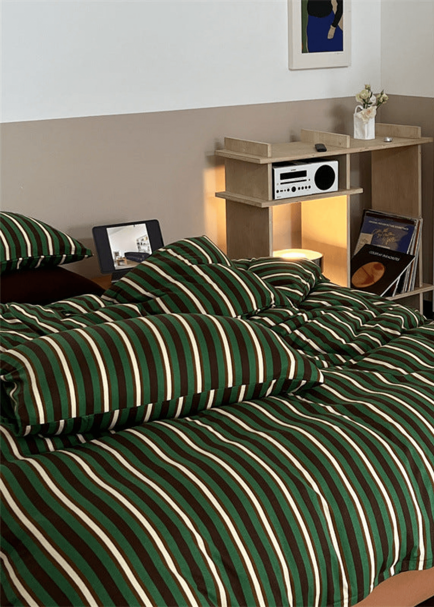 Jersey Knit Retro Stripe Bedding Set / Blue + Burgundy - Ever Lasting