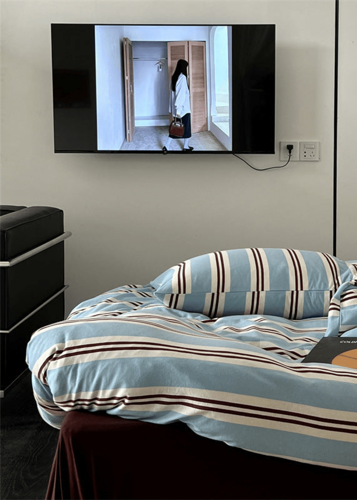 Jersey Knit Retro Stripe Bedding Set / Blue + Burgundy - Ever Lasting