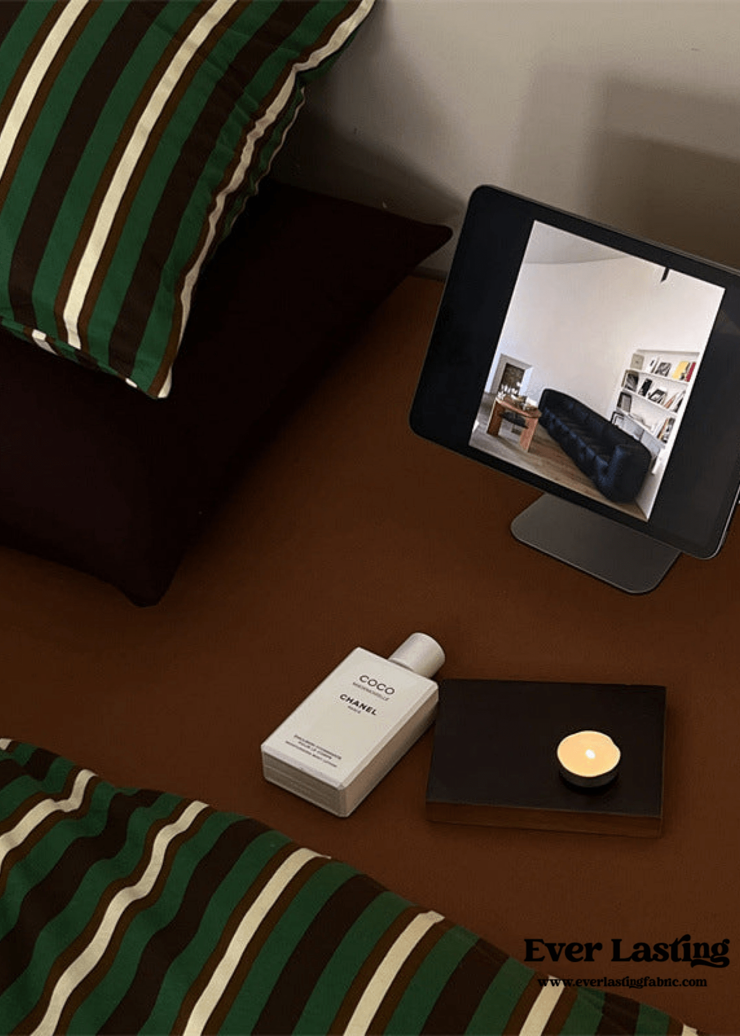 Jersey Knit Retro Stripe Bedding Set / Blue + Burgundy - Ever Lasting