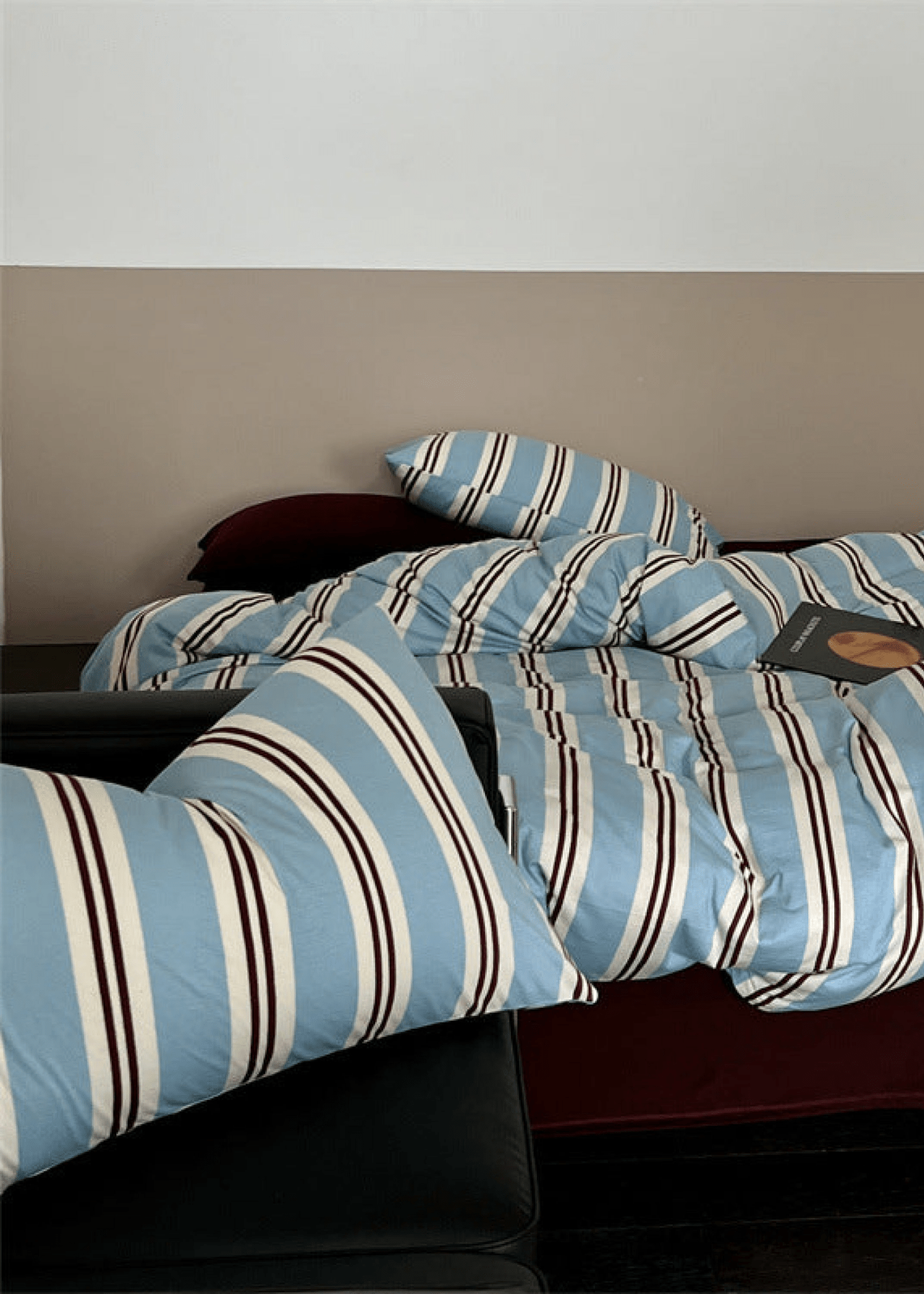 Jersey Knit Retro Stripe Bedding Set / Blue + Burgundy - Ever Lasting