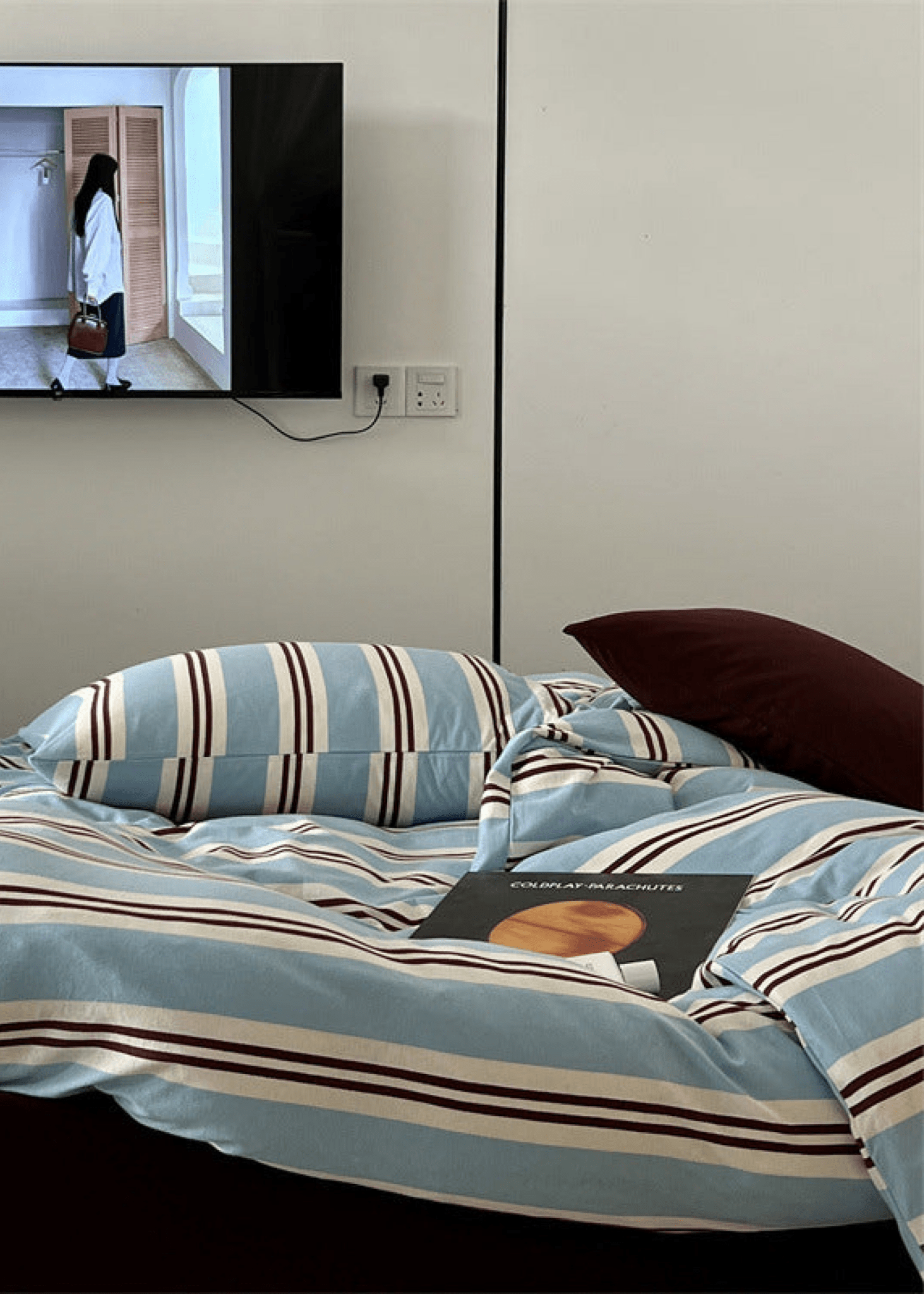 Jersey Knit Retro Stripe Bedding Set / Blue + Burgundy - Ever Lasting