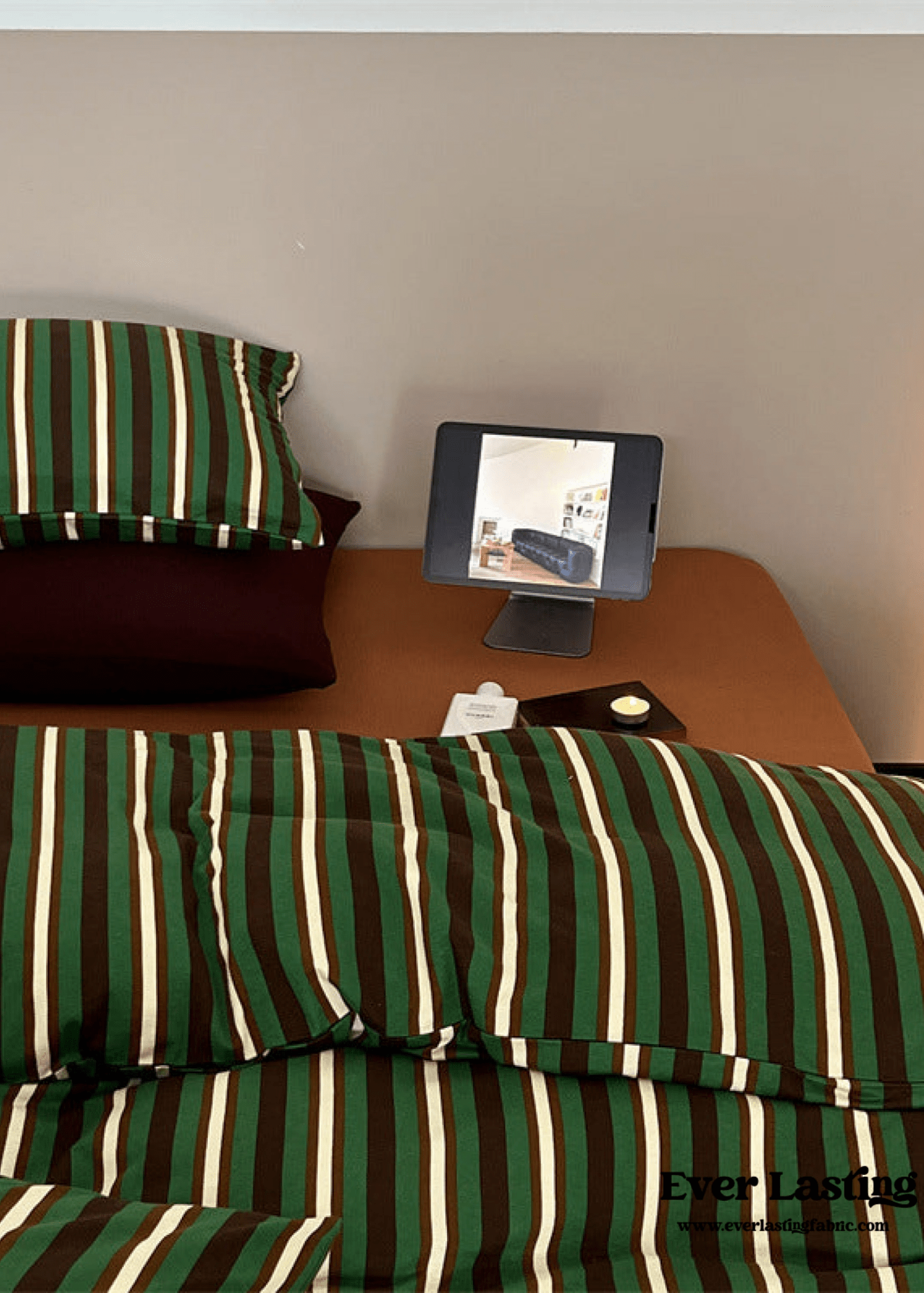 Jersey Knit Retro Stripe Bedding Set / Blue + Burgundy - Ever Lasting