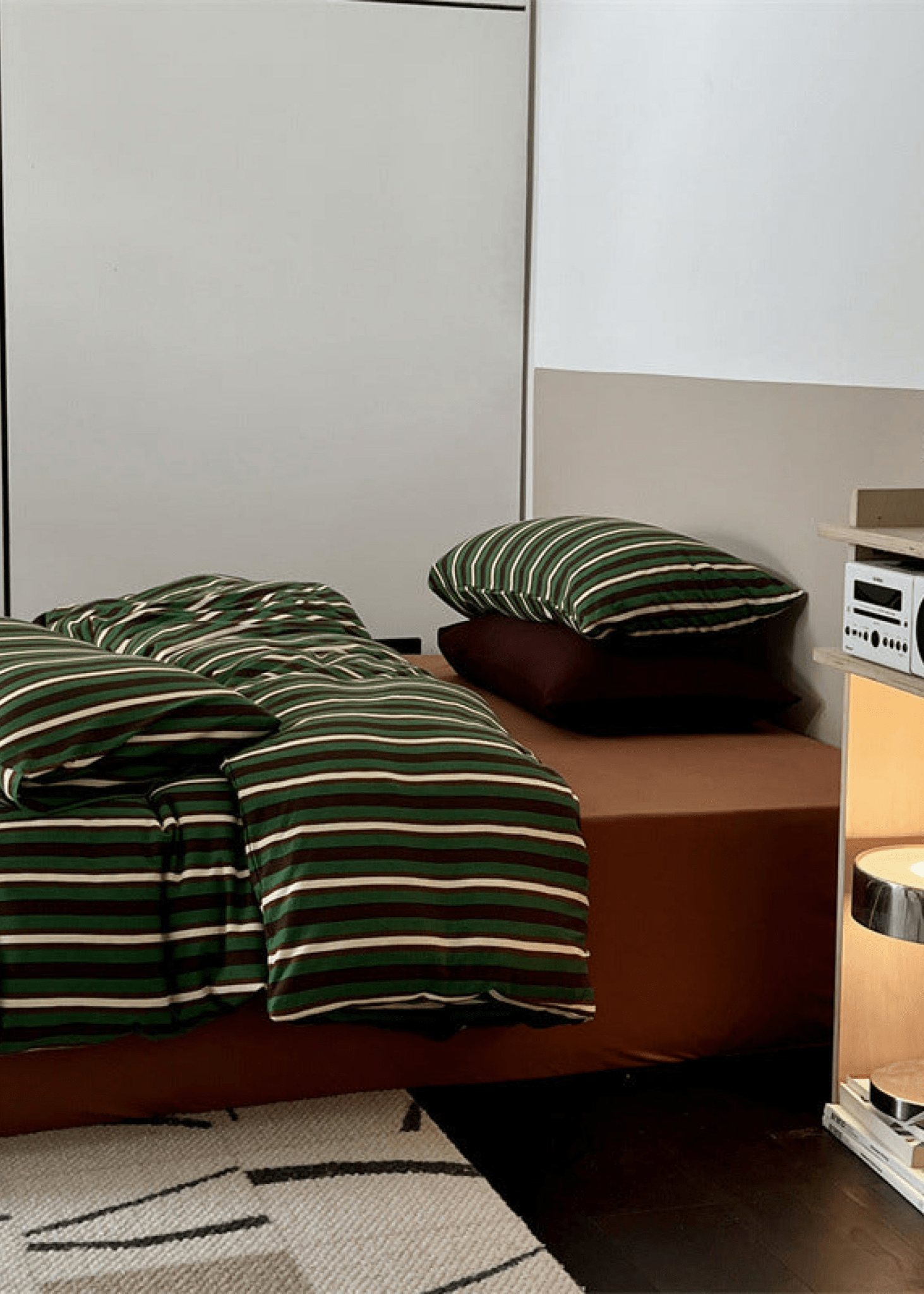 Jersey Knit Retro Stripe Bedding Set / Blue + Burgundy - Ever Lasting