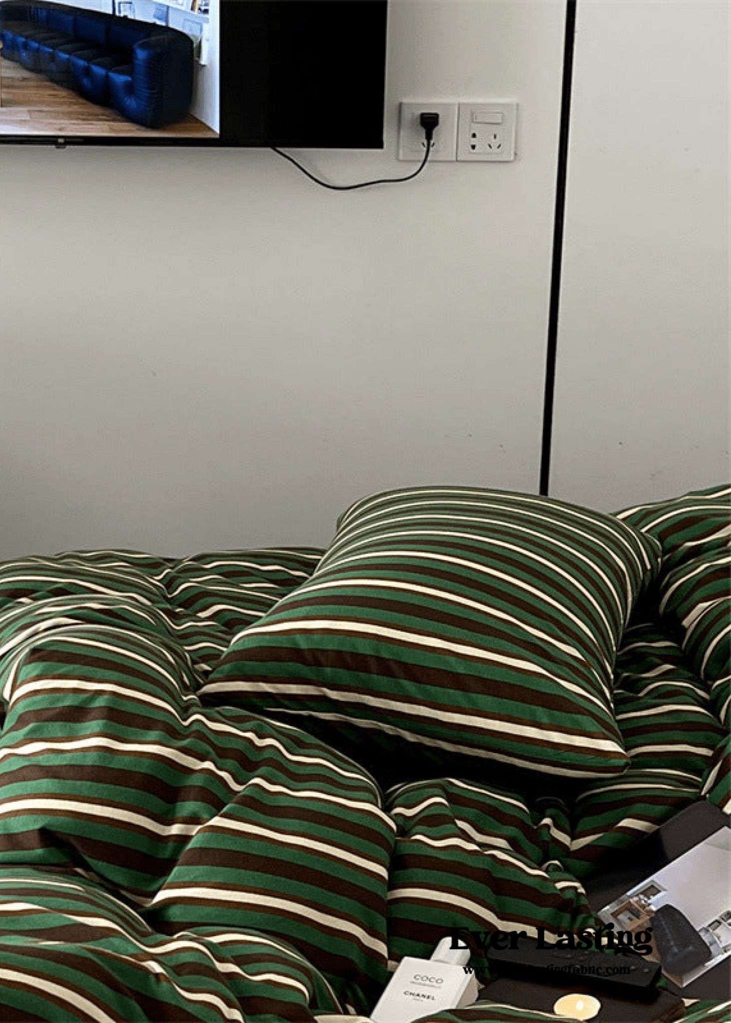 Jersey Knit Retro Stripe Bedding Set / Blue + Burgundy - Ever Lasting