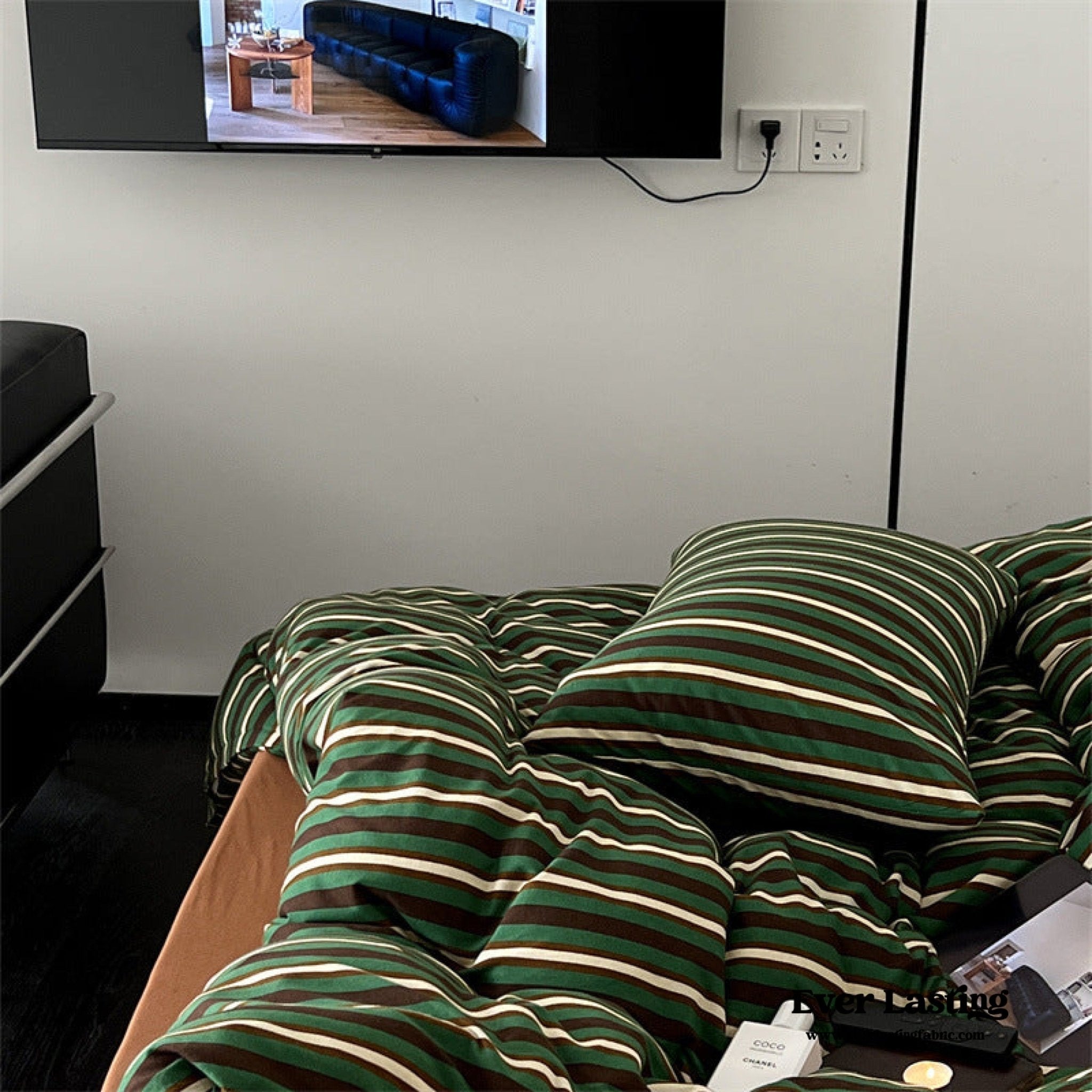 Jersey Knit Retro Stripe Bedding Set / Green + Brown - Ever Lasting