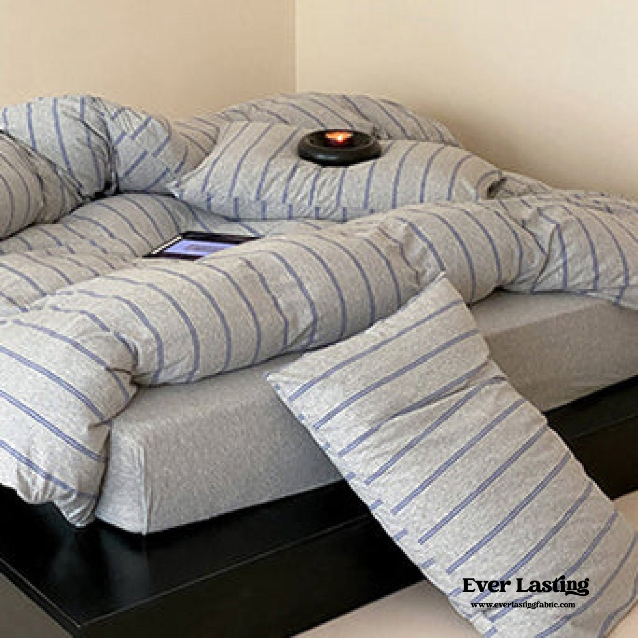 Jersey Knit Stripe Bedding Set / White Pink - Ever Lasting