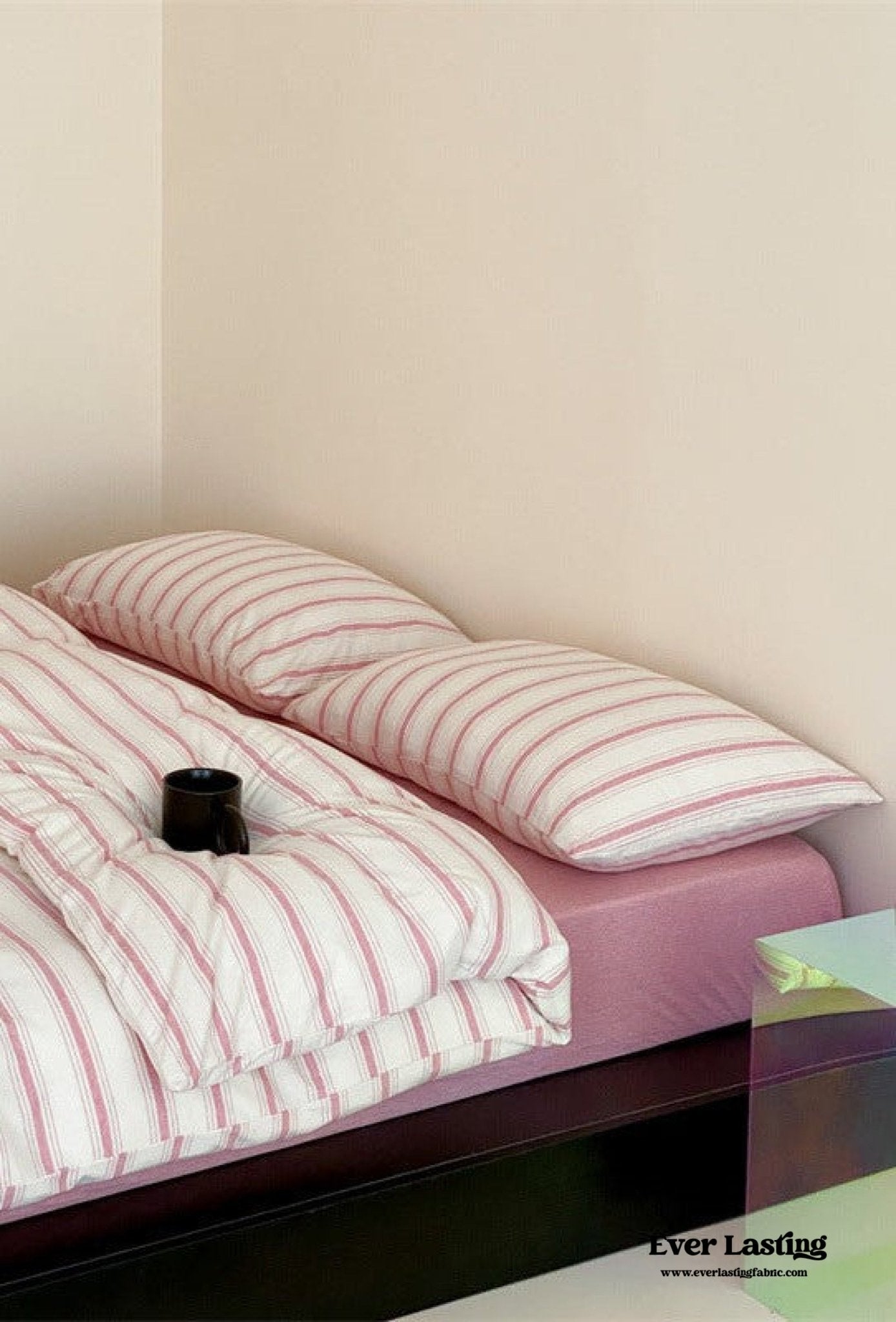 Jersey Knit Stripe Bedding Set / White Pink - Ever Lasting