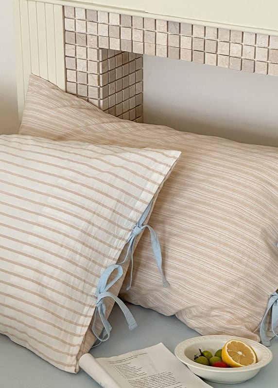 Josie Bow Tied Stripe Pillowcases / Cream - Ever Lasting