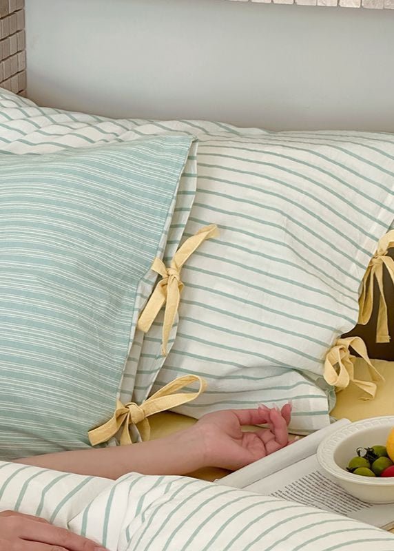 Josie Bow Tied Stripe Pillowcases / Cream - Ever Lasting