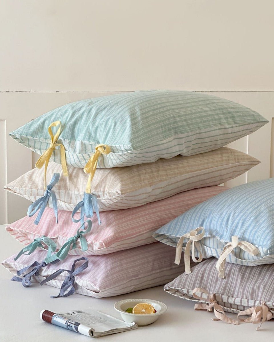 Josie Bow Tied Stripe Pillowcases / Cream - Ever Lasting