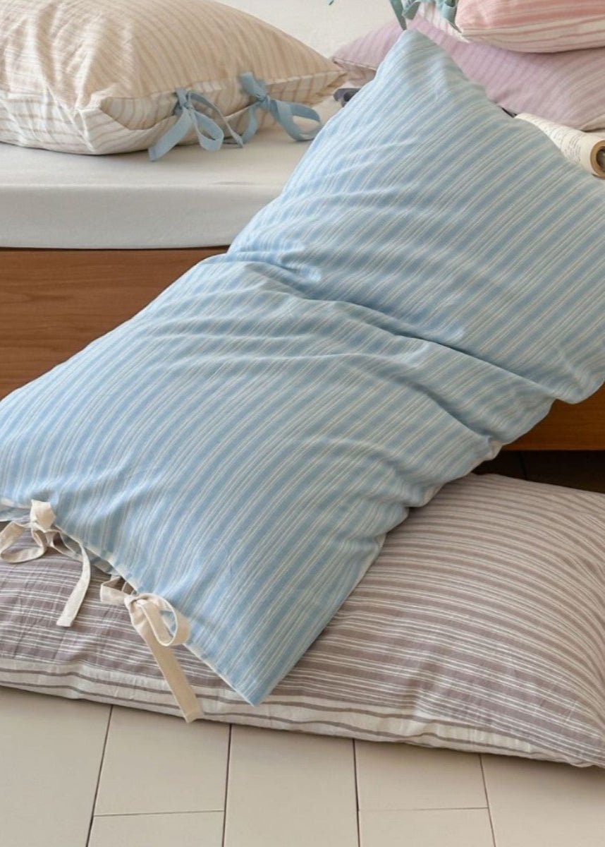 Josie Bow Tied Stripe Pillowcases / Cream - Ever Lasting