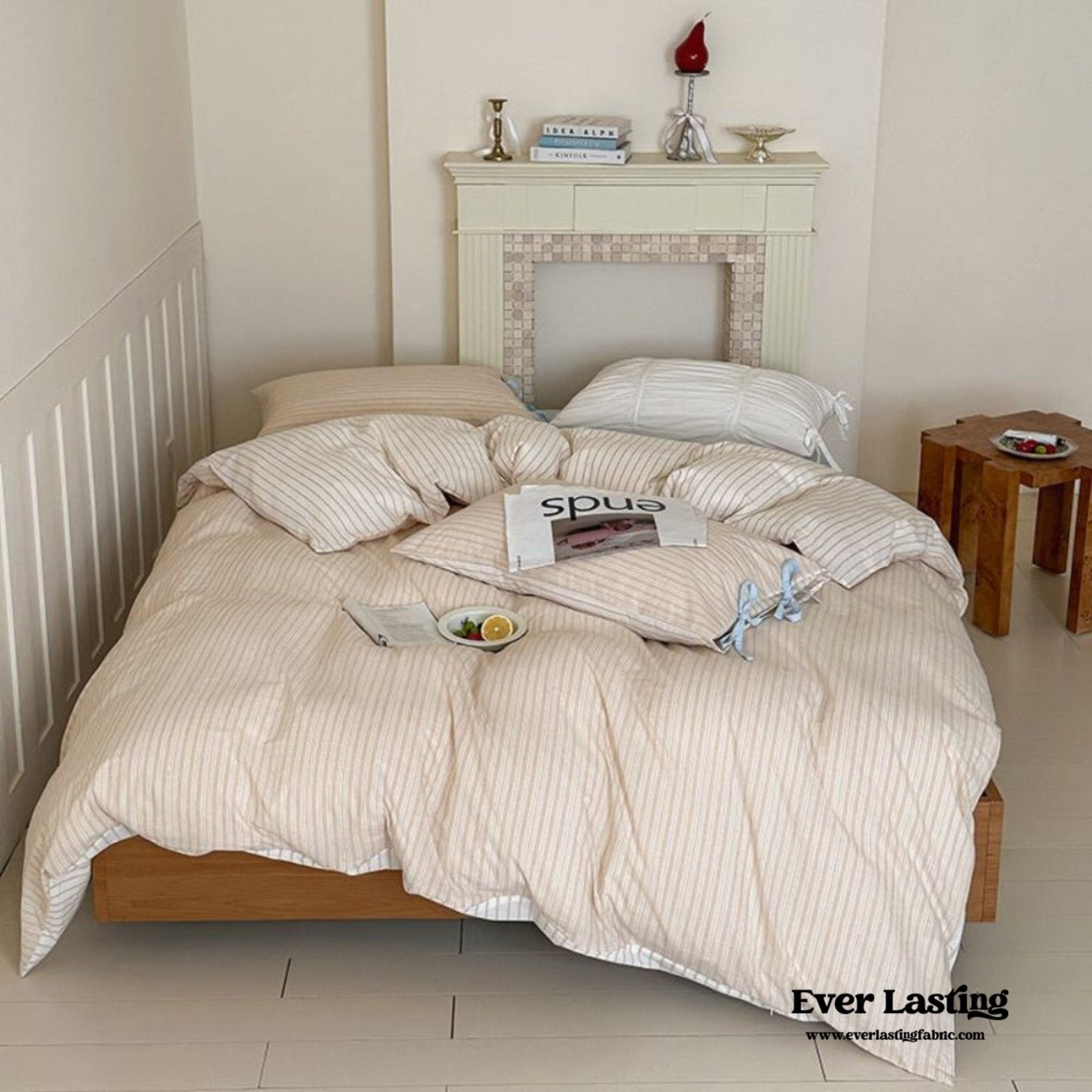 Josie Bow Tied Striped Bedding Set / Blue - Ever Lasting