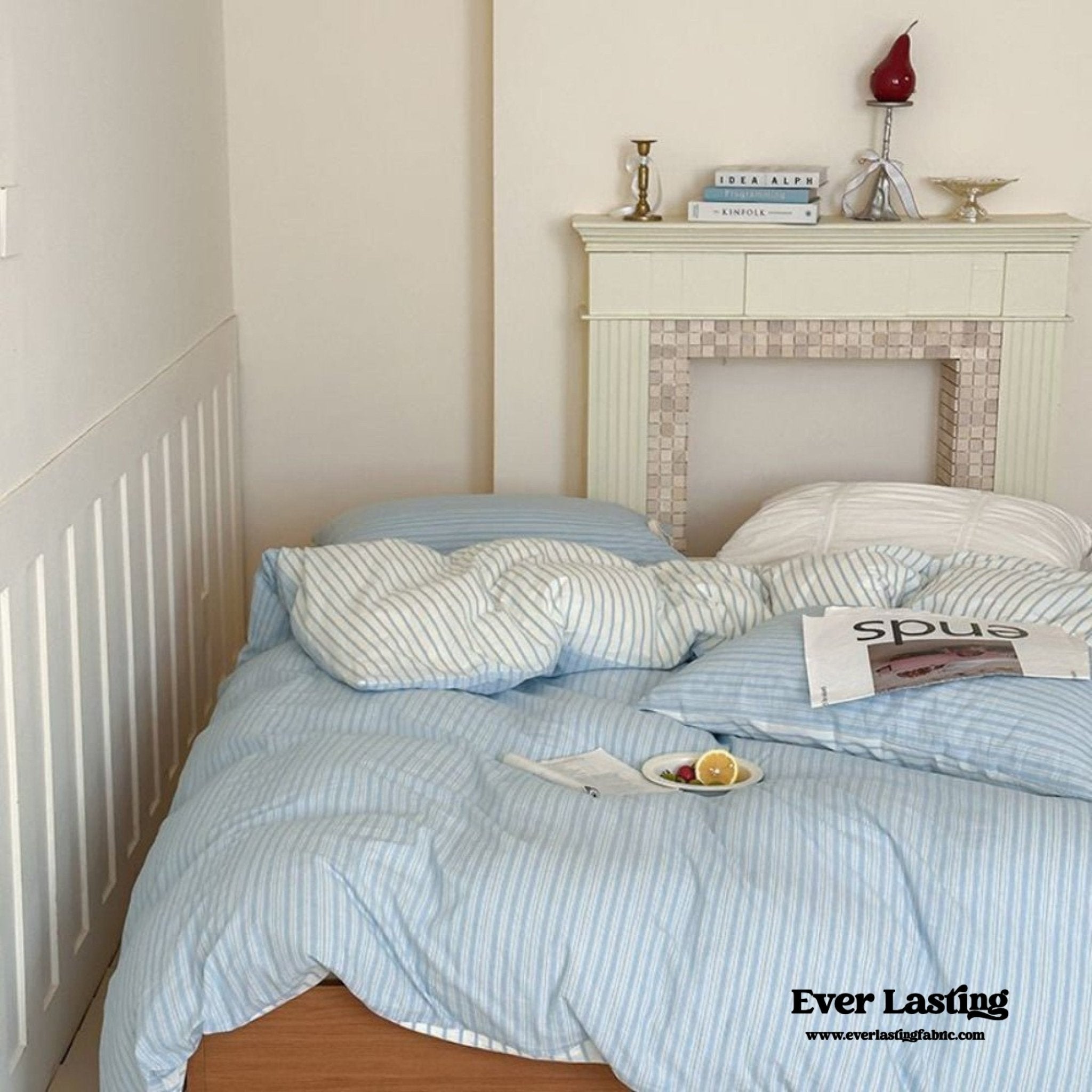 Josie Bow Tied Striped Bedding Set / Blue - Ever Lasting