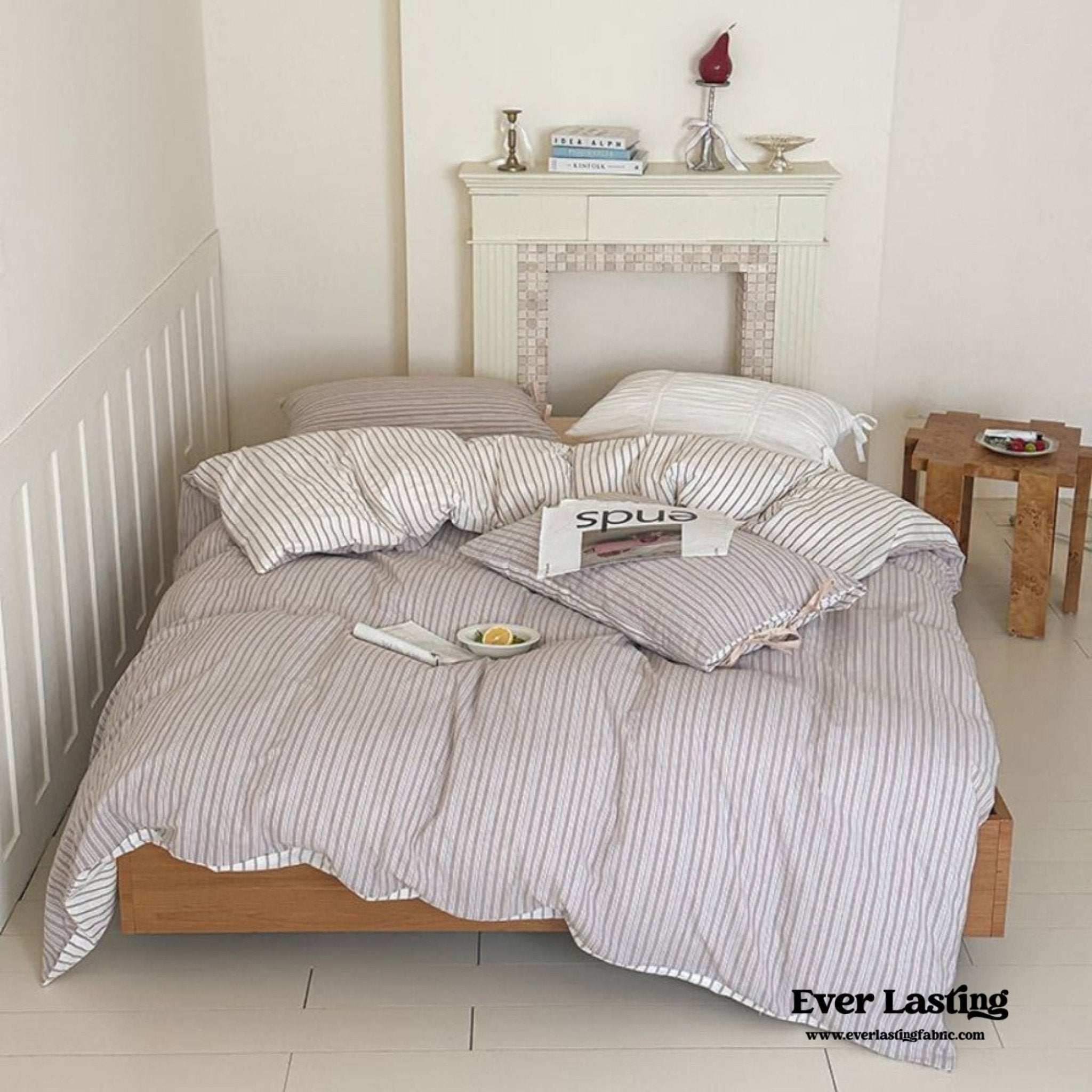 Josie Bow Tied Striped Bedding Set / Blue - Ever Lasting