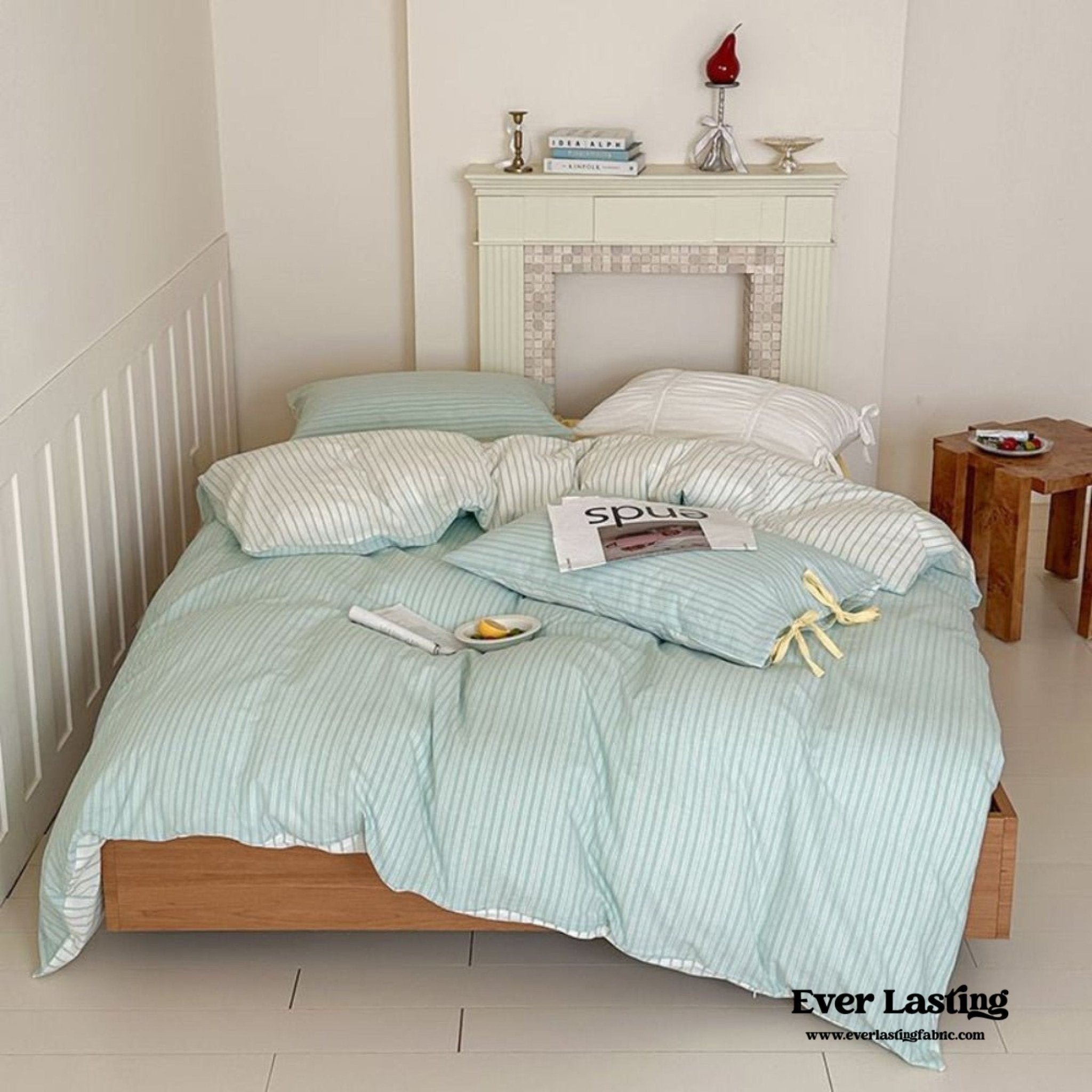 Josie Bow Tied Striped Bedding Set / Blue - Ever Lasting