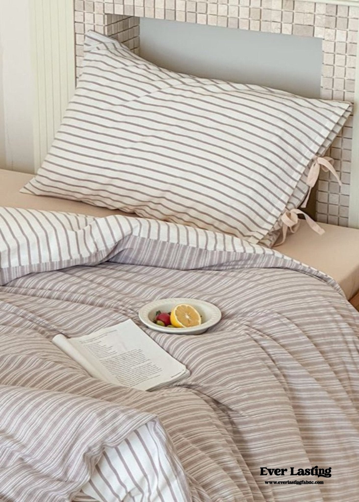 Josie Bow Tied Striped Bedding Set / Blue - Ever Lasting