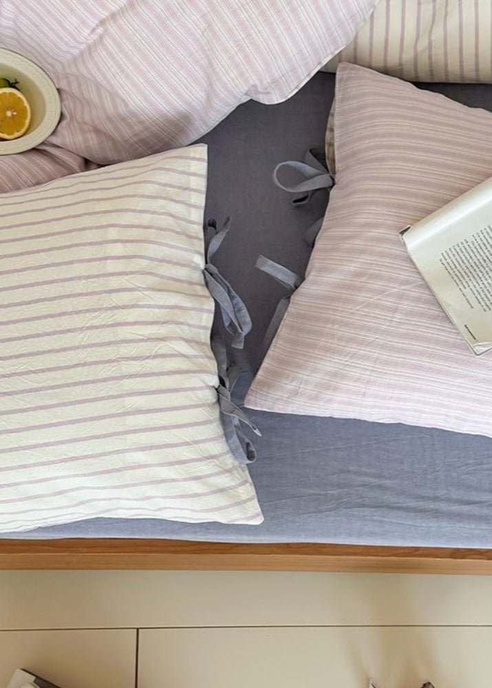 Josie Bow Tied Striped Bedding Set / Cream - Ever Lasting